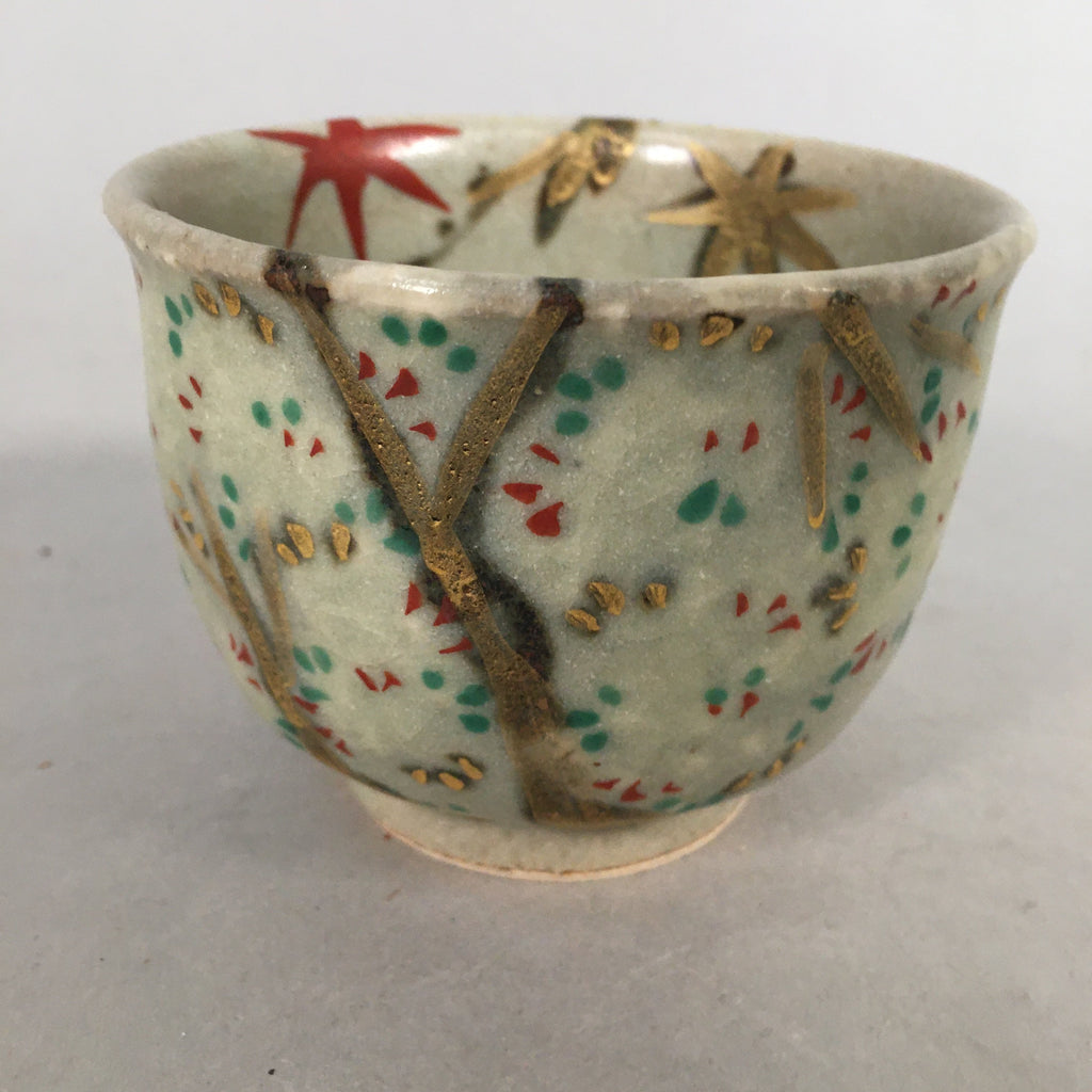 Japanese Ceramic Teacup Vtg Pottery Cherry Bloossom Autumn Leaf Sencha TC178