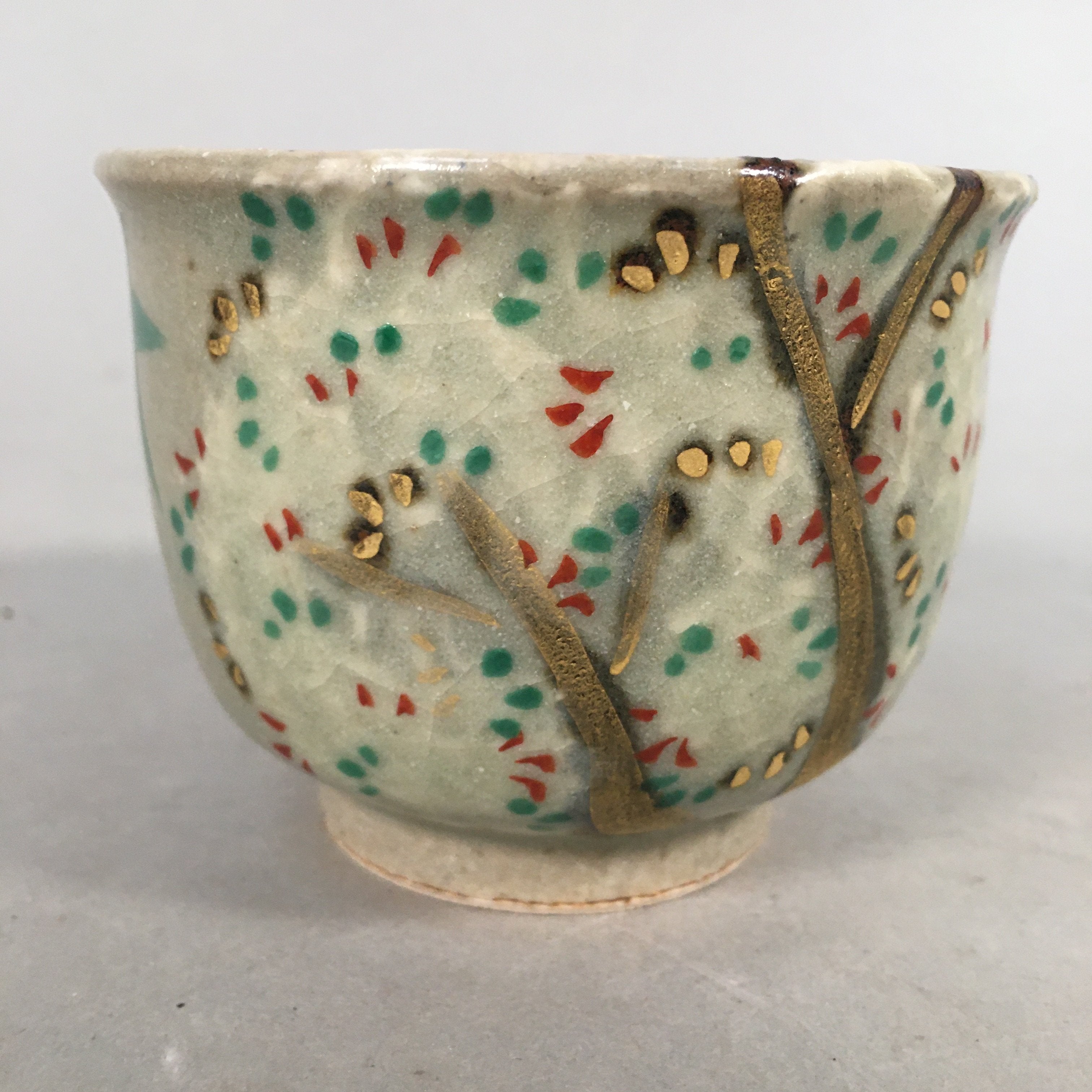 Japanese Ceramic Teacup Vtg Pottery Cherry Bloossom Autumn Leaf Sencha TC179