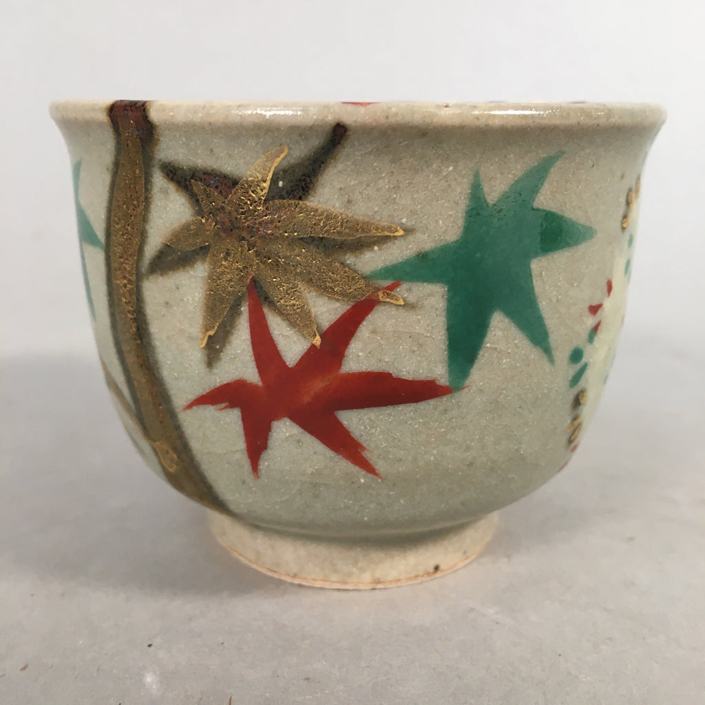 Japanese Ceramic Teacup Vtg Pottery Cherry Bloossom Autumn Leaf Sencha TC179