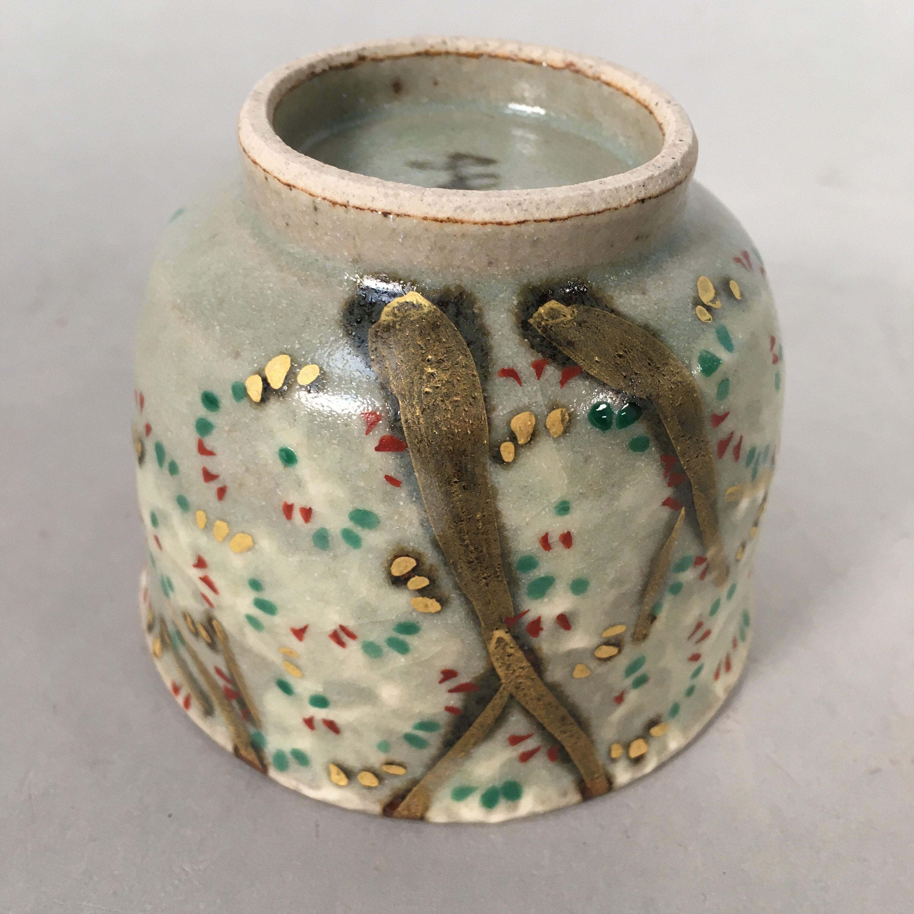 Japanese Ceramic Teacup Vtg Pottery Cherry Bloossom Autumn Leaf Sencha TC180