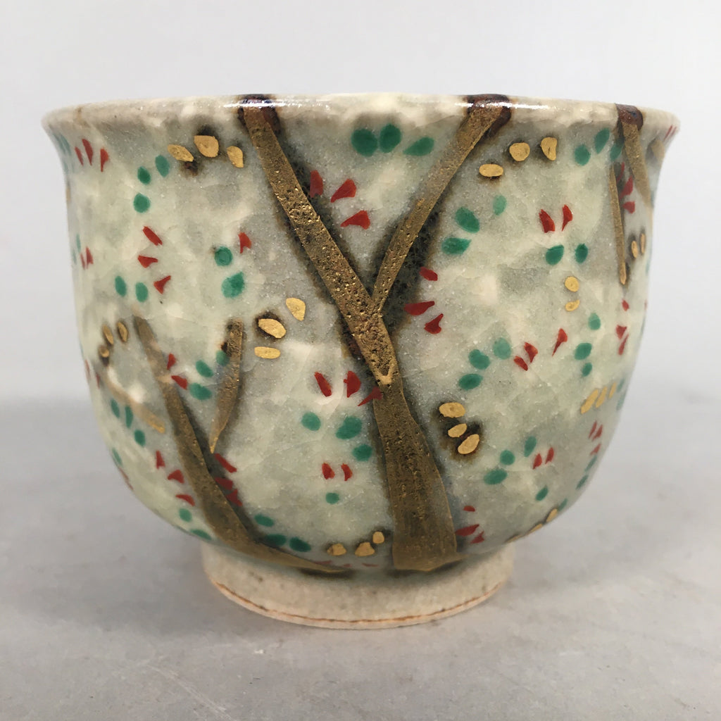 Japanese Ceramic Teacup Vtg Pottery Cherry Bloossom Autumn Leaf Sencha TC180