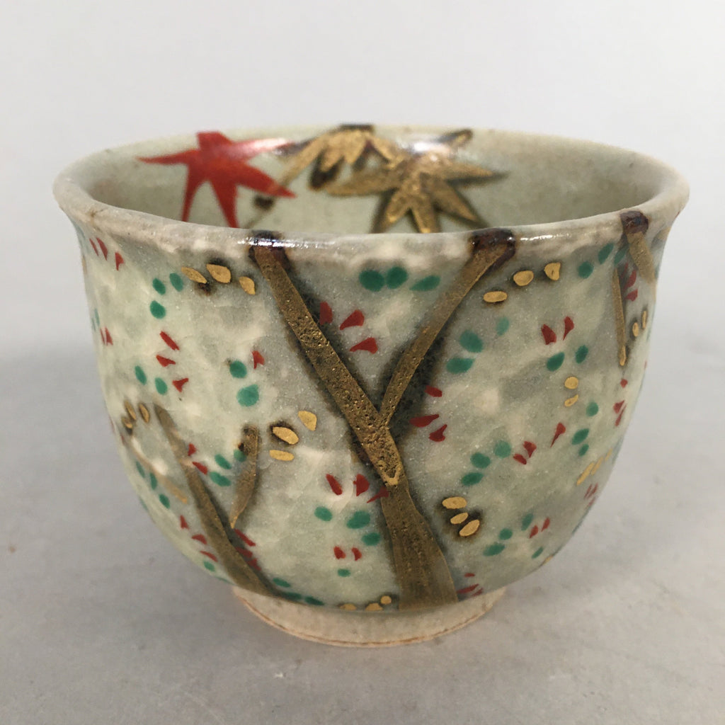 Japanese Ceramic Teacup Vtg Pottery Cherry Bloossom Autumn Leaf Sencha TC180