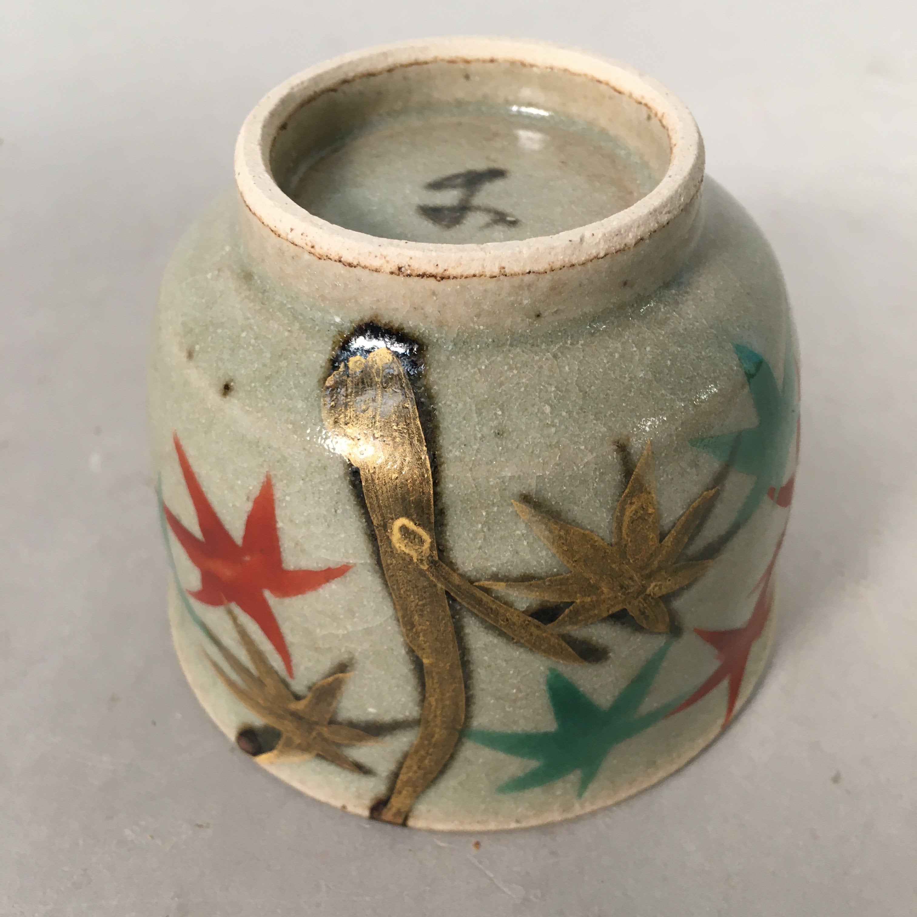 Japanese Ceramic Teacup Vtg Pottery Cherry Bloossom Autumn Leaf Sencha TC181