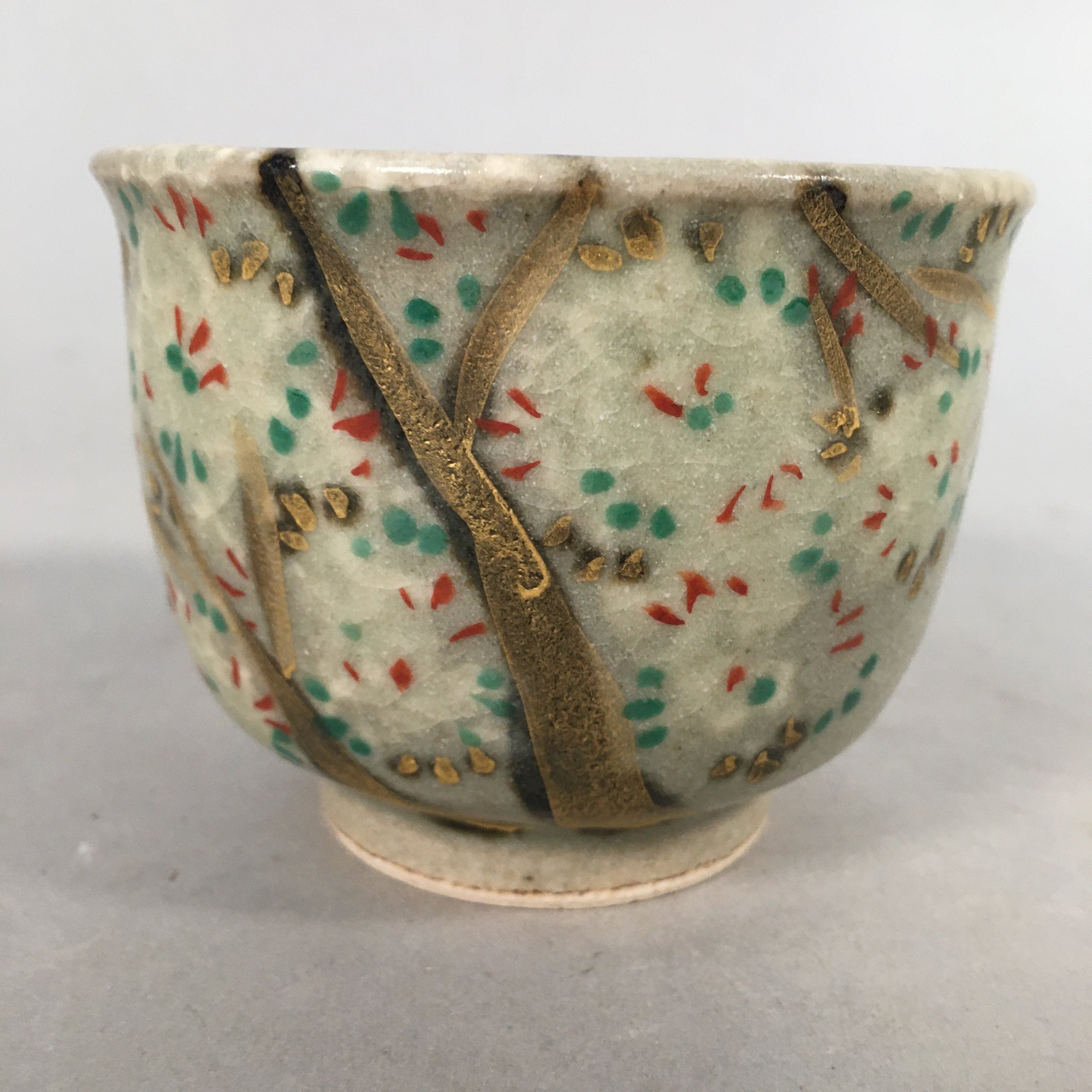 Japanese Ceramic Teacup Vtg Pottery Cherry Bloossom Autumn Leaf Sencha TC181