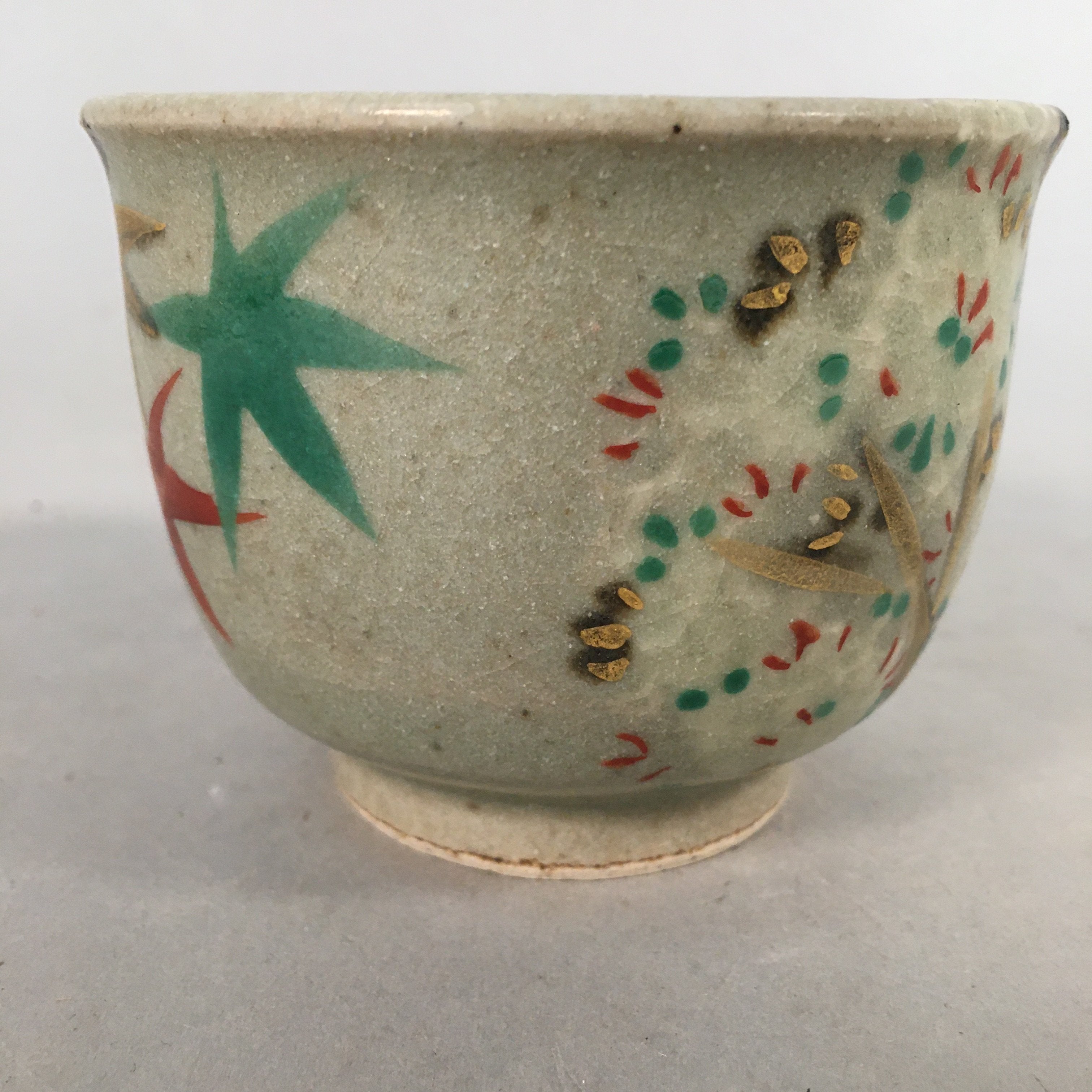 Japanese Ceramic Teacup Vtg Pottery Cherry Bloossom Autumn Leaf Sencha TC181