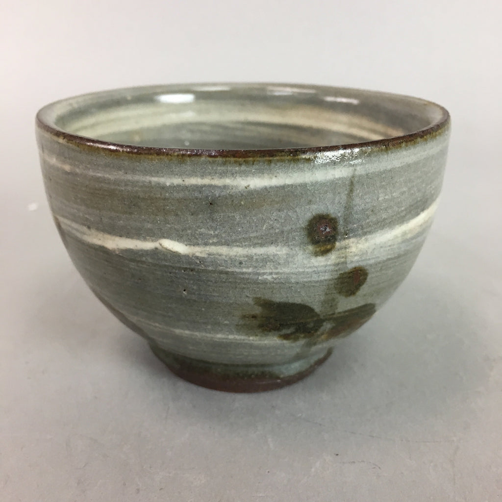 Japanese Ceramic Teacup Vtg Pottery Sencha Yunomi Brush Mark Gray White PT282