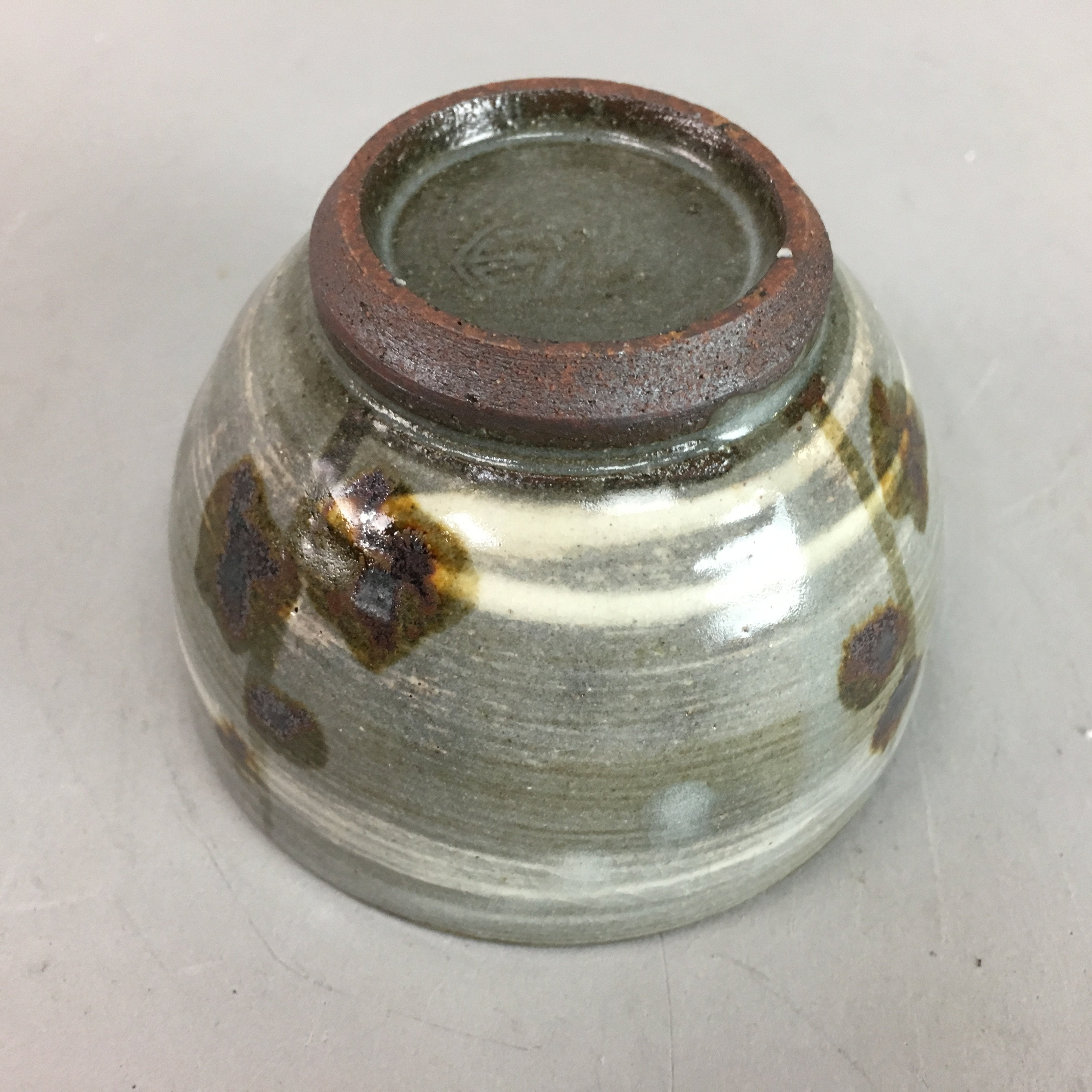 Japanese Ceramic Teacup Vtg Pottery Sencha Yunomi Brush Mark Gray White PT283