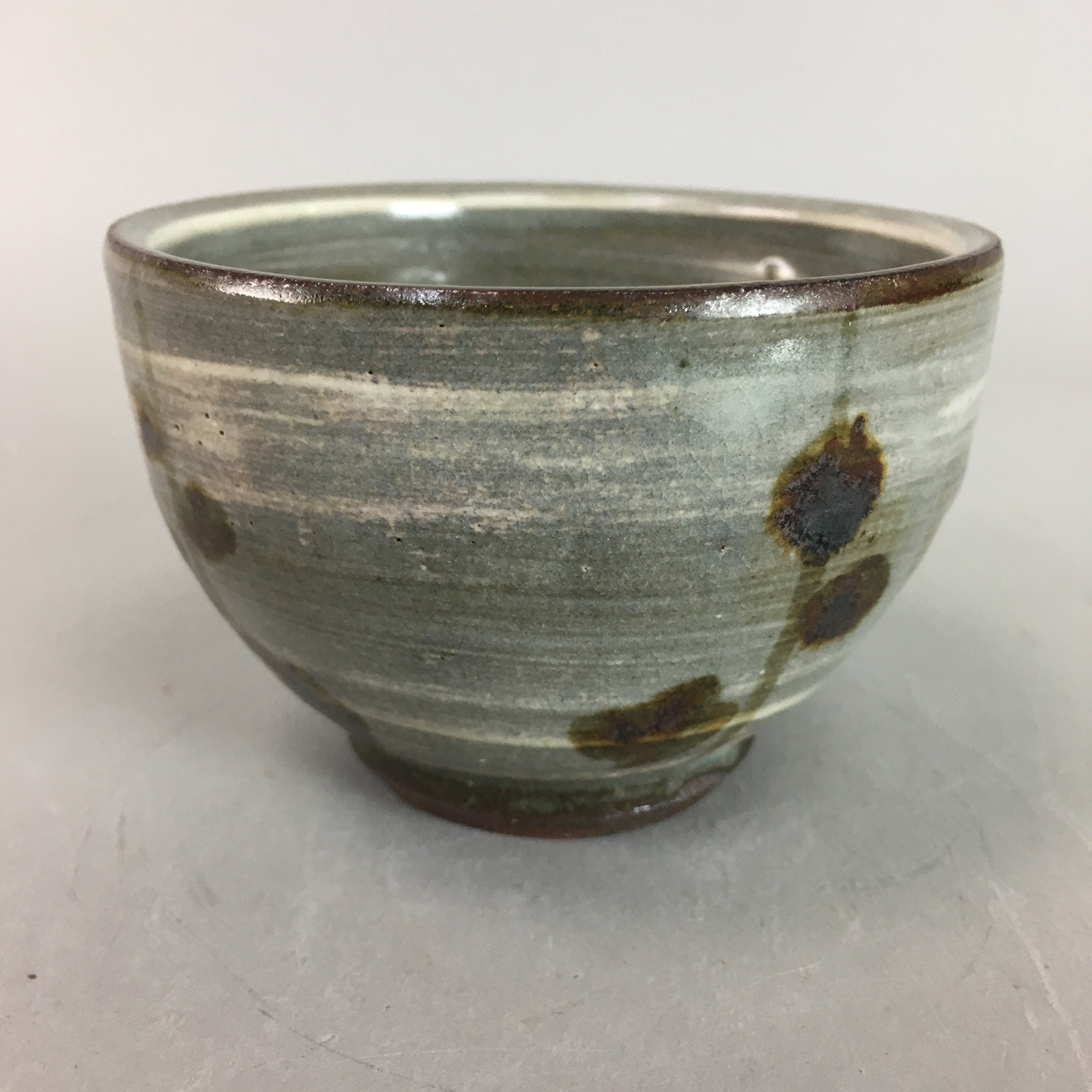 Japanese Ceramic Teacup Vtg Pottery Sencha Yunomi Brush Mark Gray White PT283