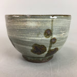Japanese Ceramic Teacup Vtg Pottery Sencha Yunomi Brush Mark Gray White PT285