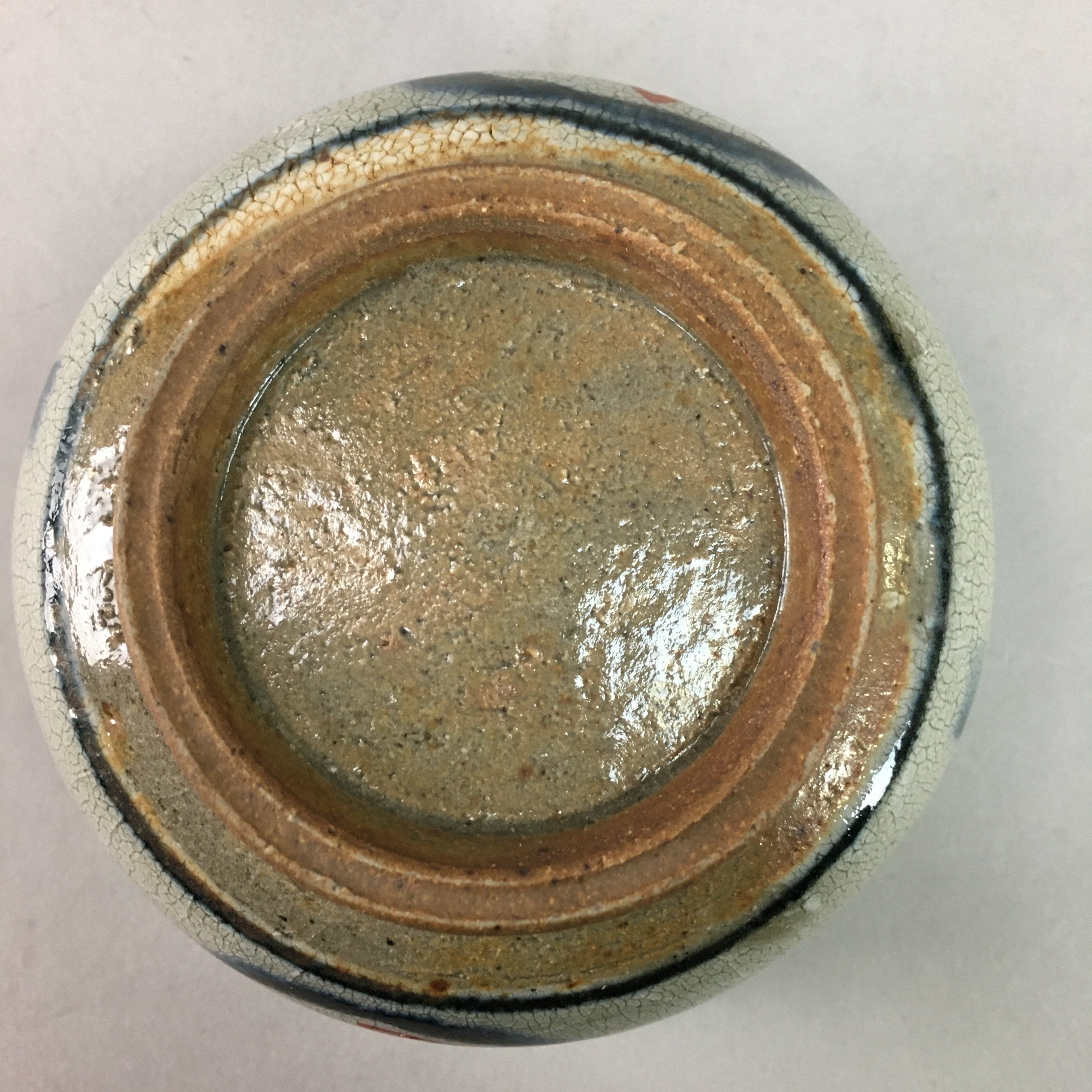Japanese Ceramic Teacup Vtg Pottery Yunomi Crackle Glaze Kanji Sencha TC90