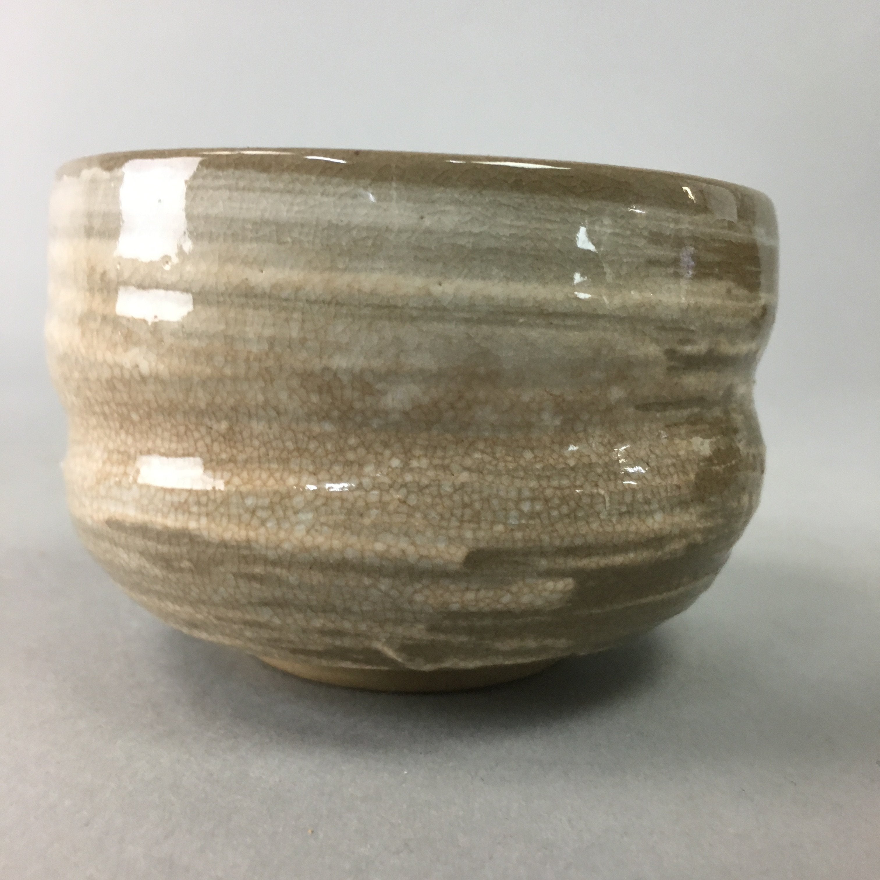Japanese Ceramic Teacup Vtg Pottery Yunomi Gray White Brush Mark Sencha TC58