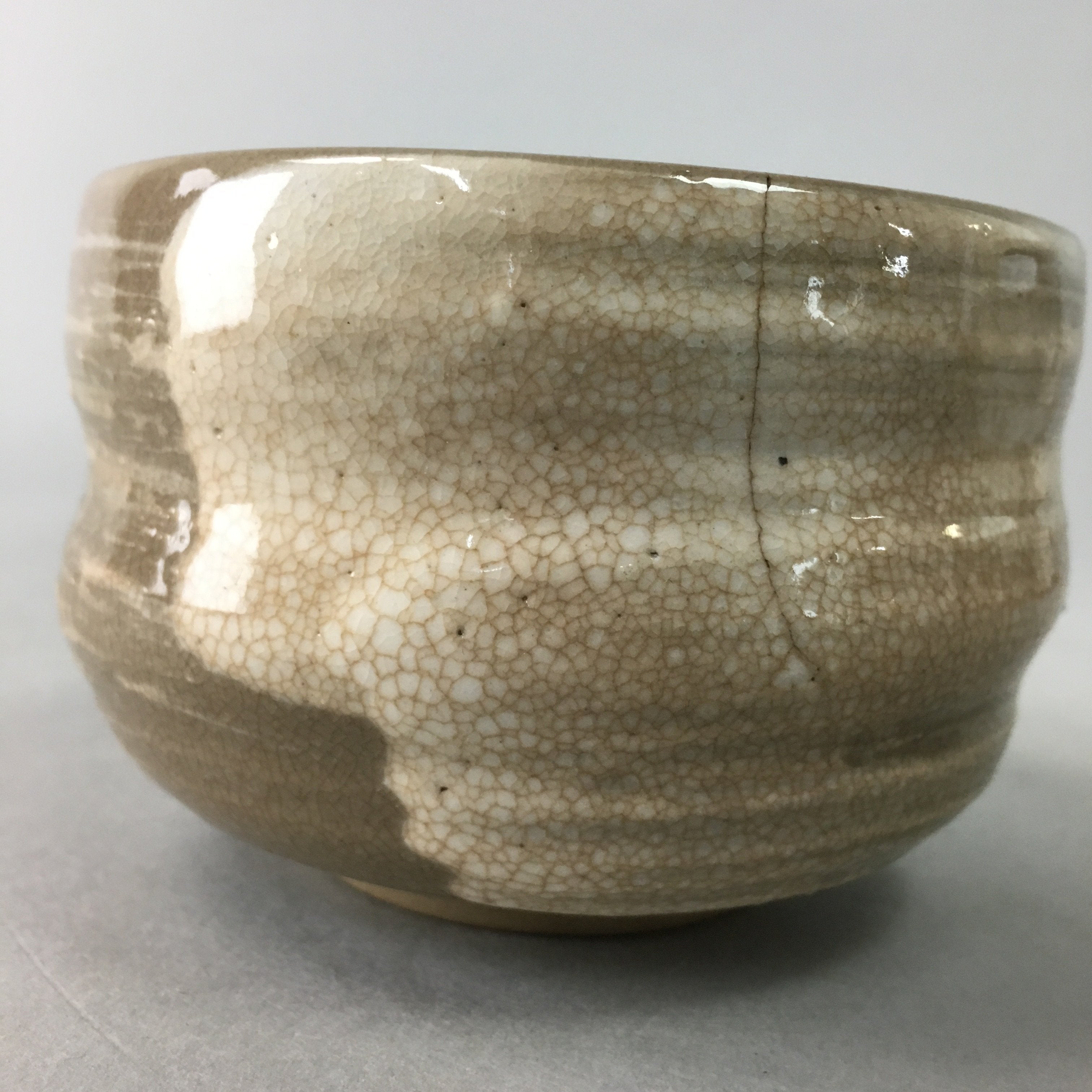 Japanese Ceramic Teacup Vtg Pottery Yunomi Gray White Brush Mark Sencha TC58