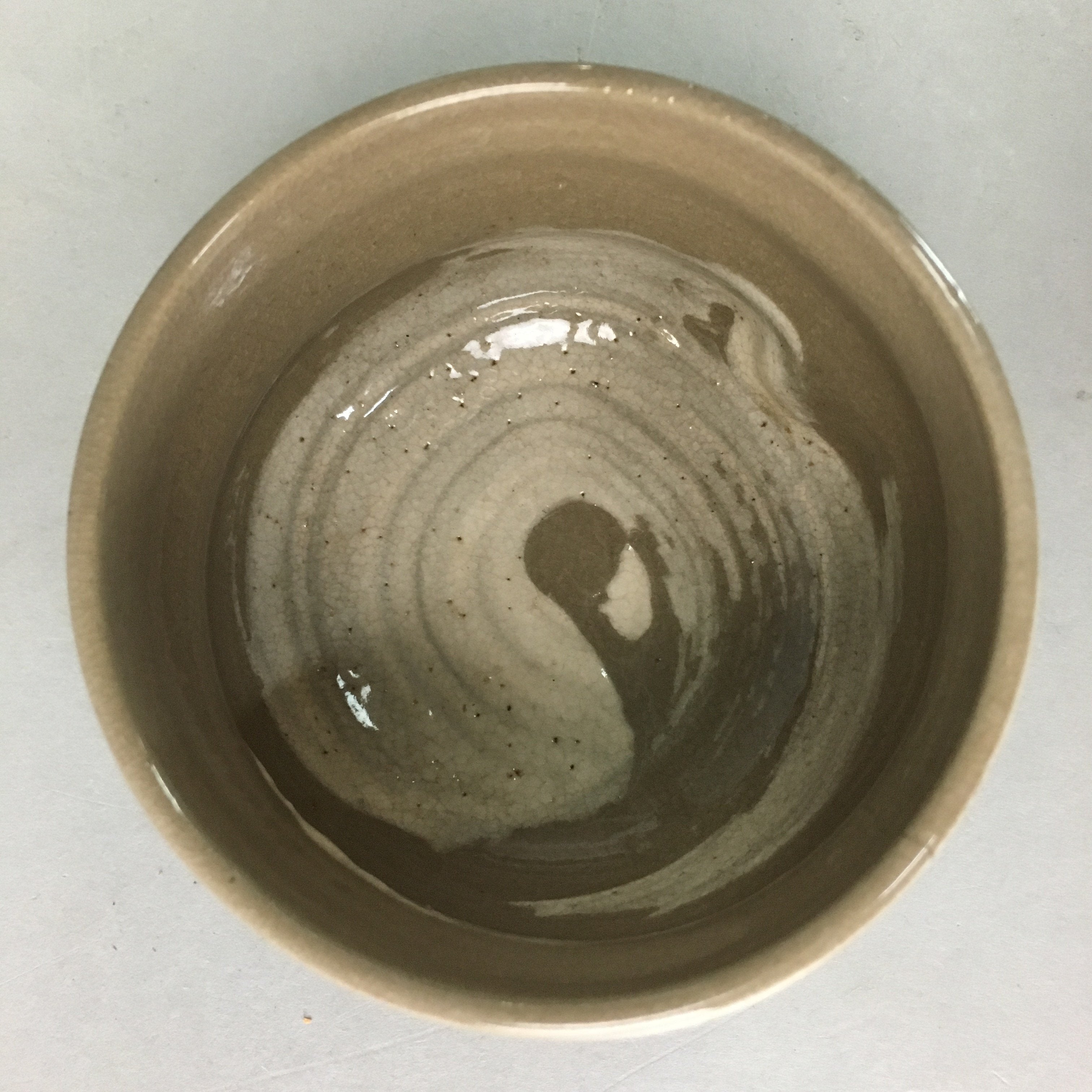 Japanese Ceramic Teacup Vtg Pottery Yunomi Gray White Brush Mark Sencha TC58
