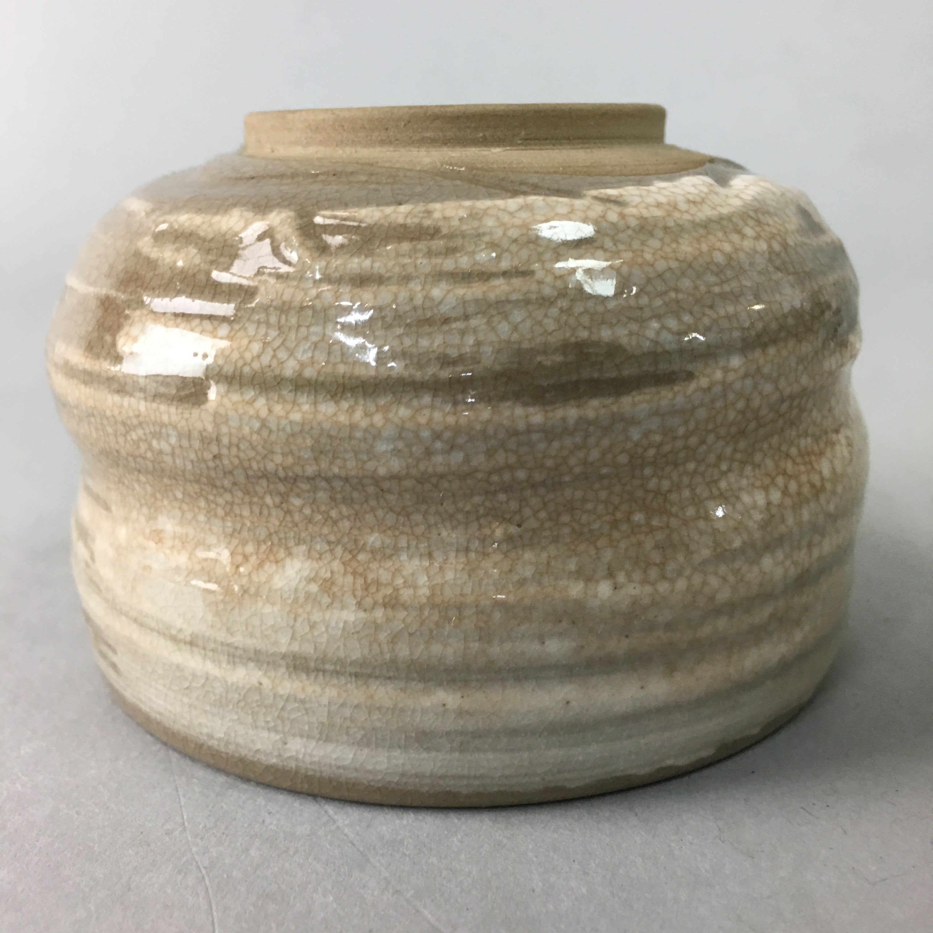 Japanese Ceramic Teacup Vtg Pottery Yunomi Gray White Brush Mark Sencha TC58