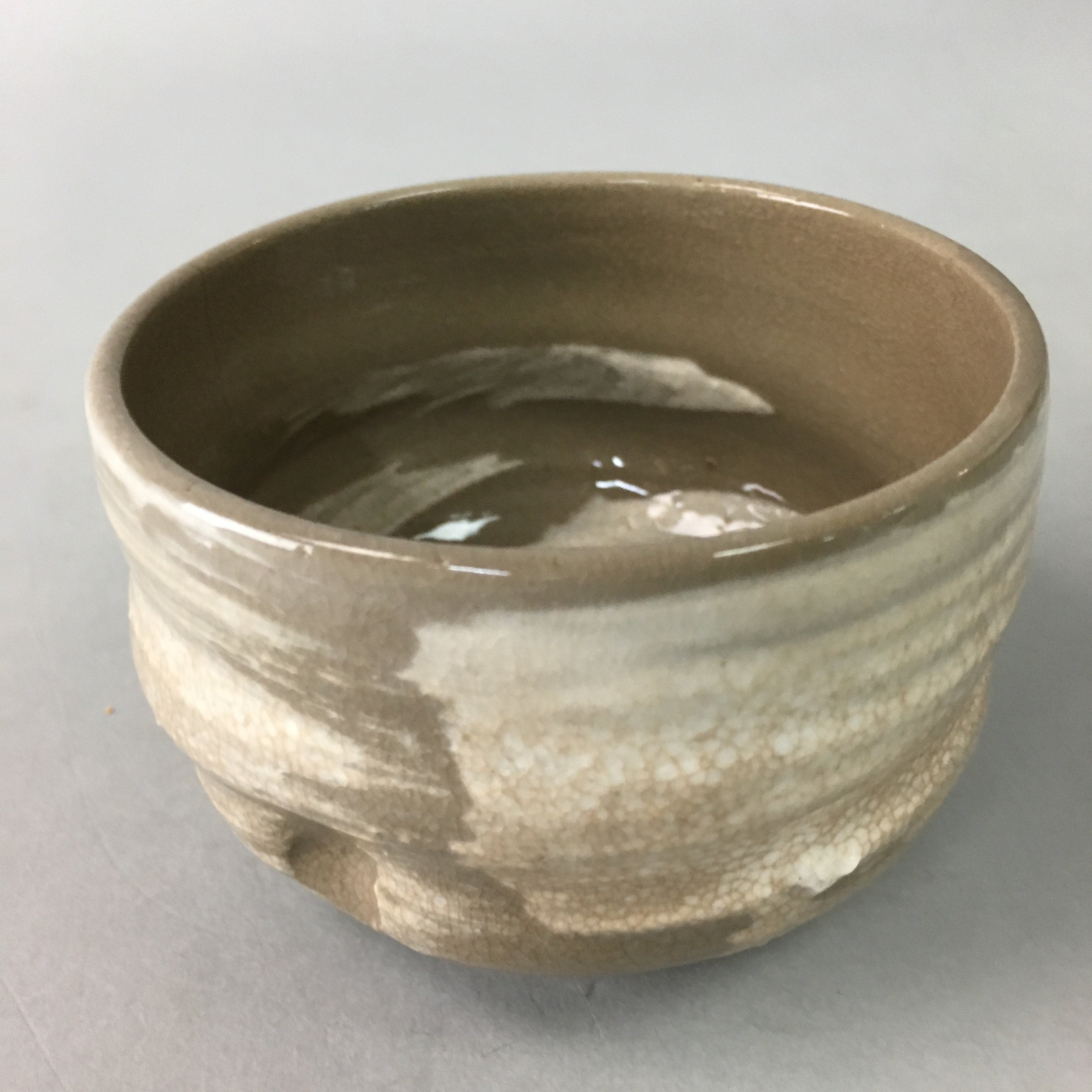 Japanese Ceramic Teacup Vtg Pottery Yunomi Gray White Brush Mark Sencha TC58