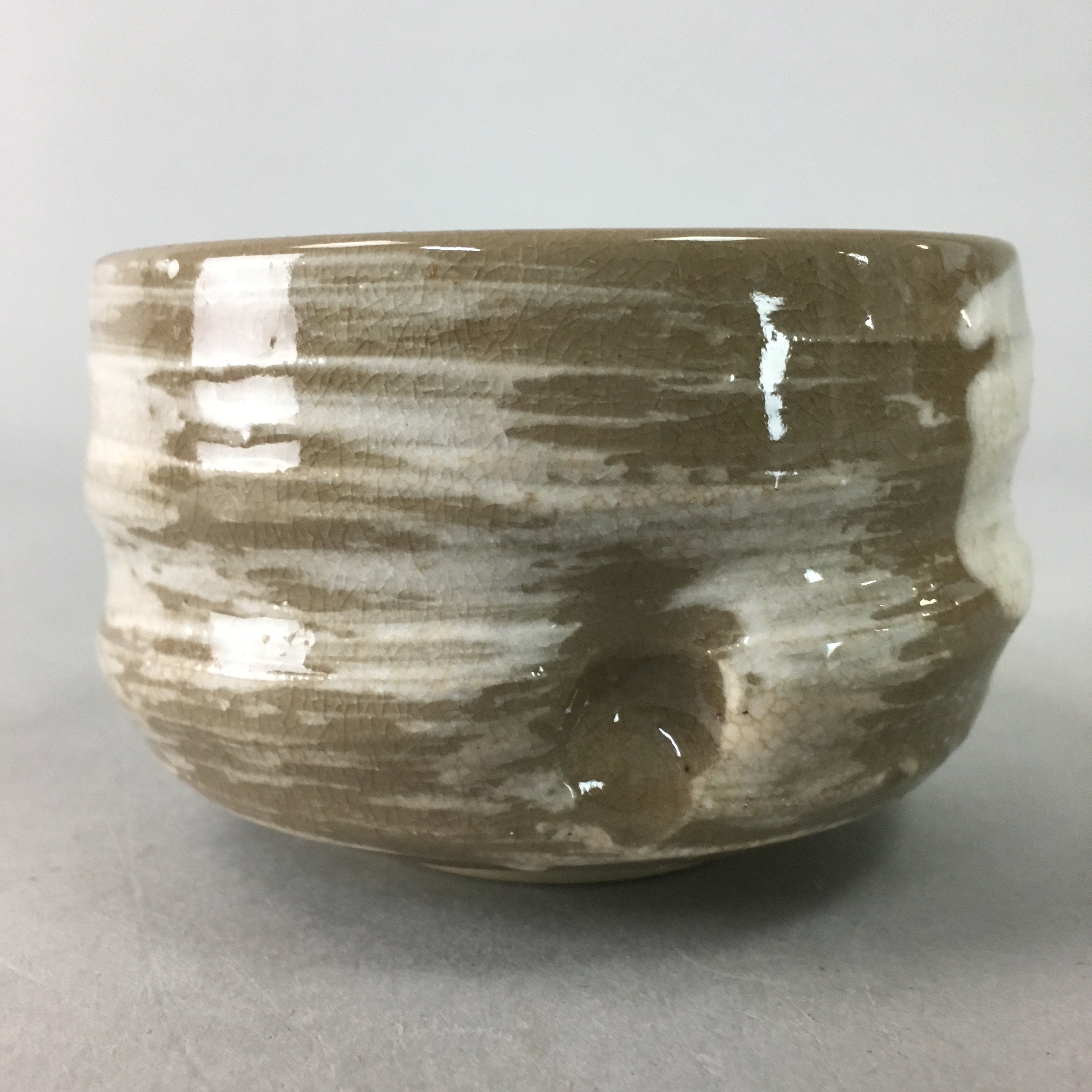 Japanese Ceramic Teacup Vtg Pottery Yunomi Gray White Brush Mark Sencha TC59