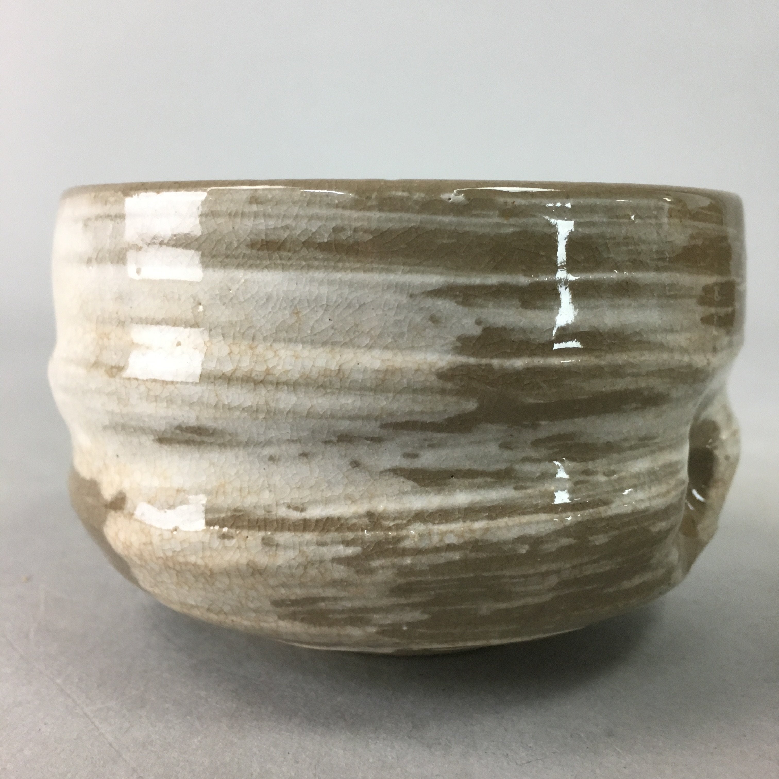 Japanese Ceramic Teacup Vtg Pottery Yunomi Gray White Brush Mark Sencha TC59