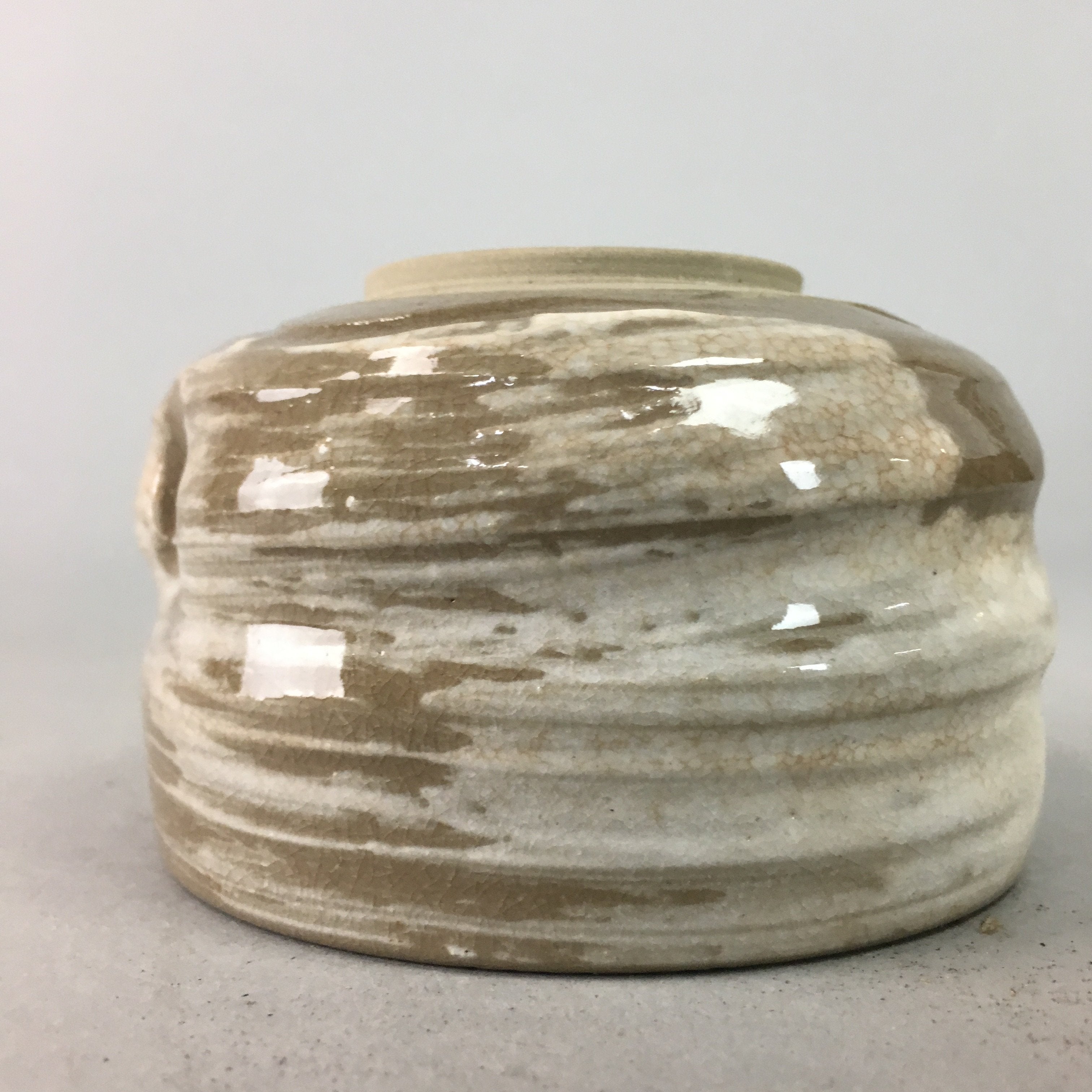 Japanese Ceramic Teacup Vtg Pottery Yunomi Gray White Brush Mark Sencha TC59
