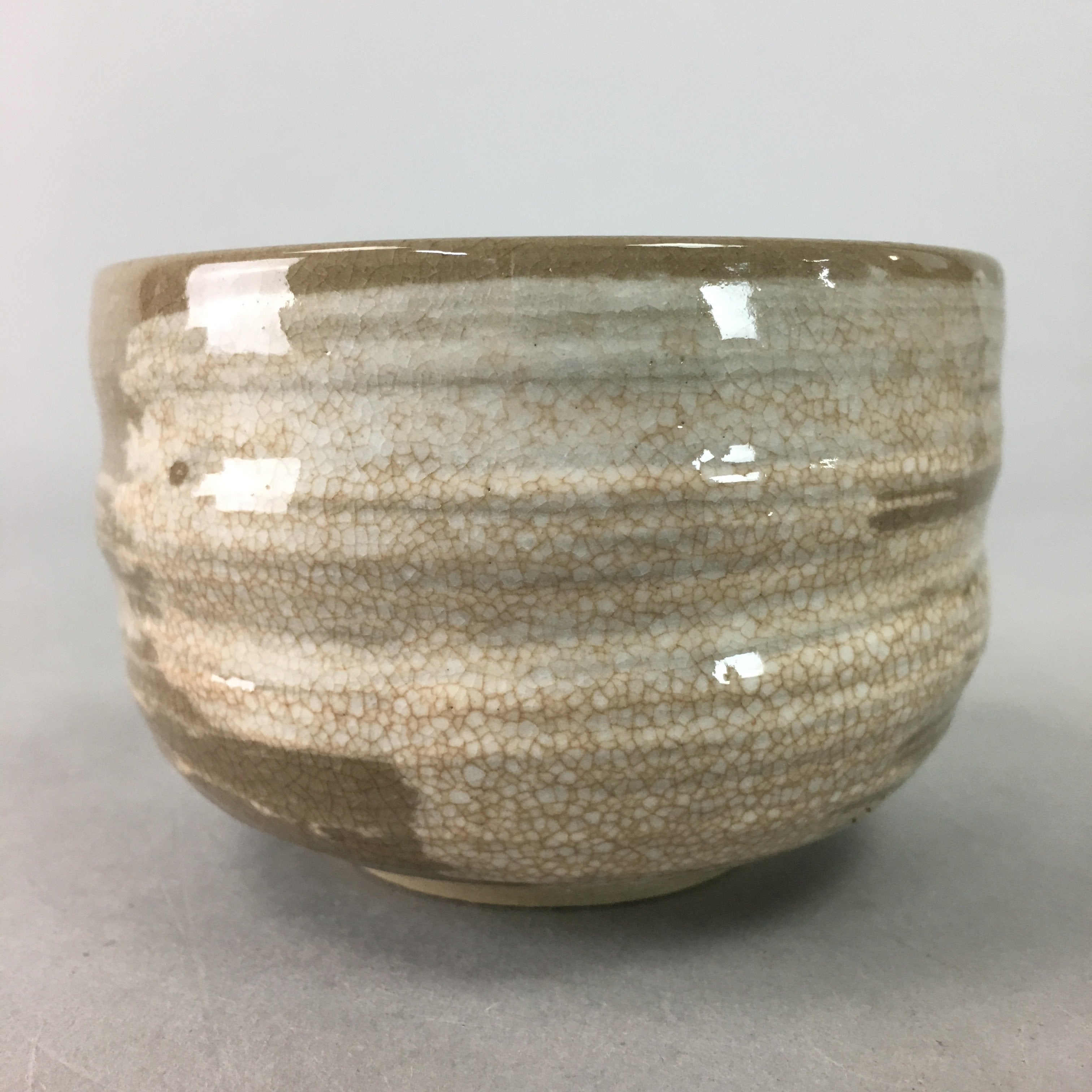Japanese Ceramic Teacup Vtg Pottery Yunomi Gray White Brush Mark Sencha TC61