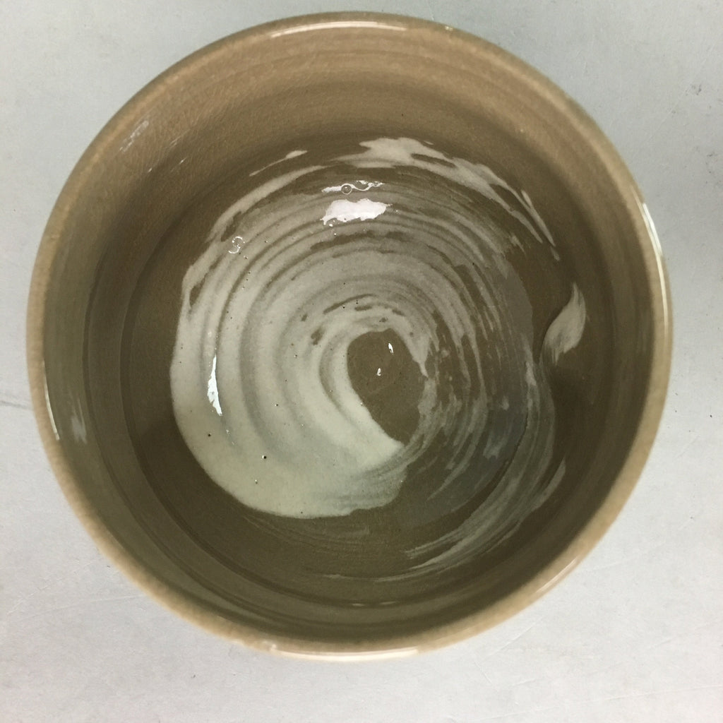 Japanese Ceramic Teacup Vtg Pottery Yunomi Gray White Brush Mark Sencha TC61