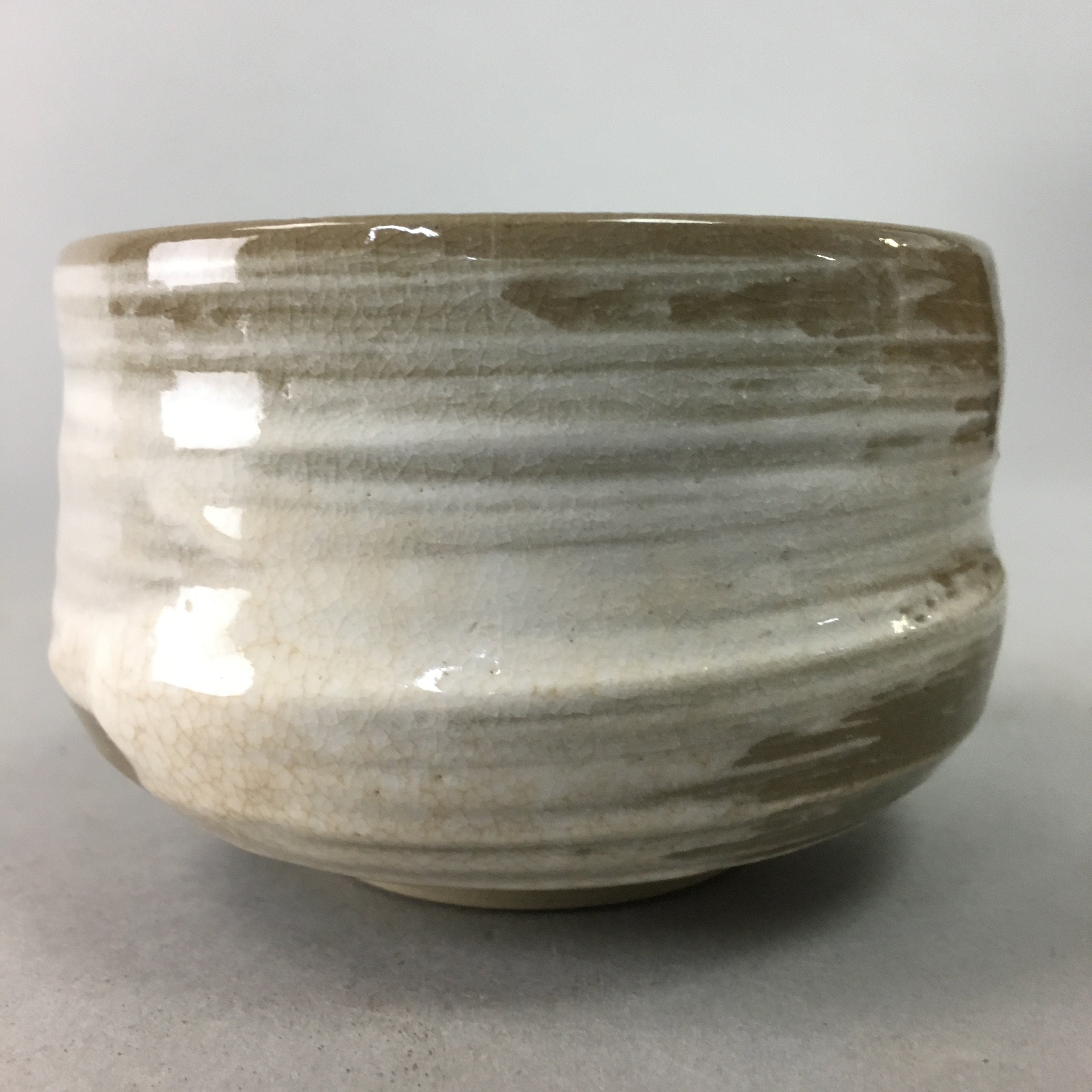 Japanese Ceramic Teacup Vtg Pottery Yunomi Gray White Brush Mark Sencha TC62