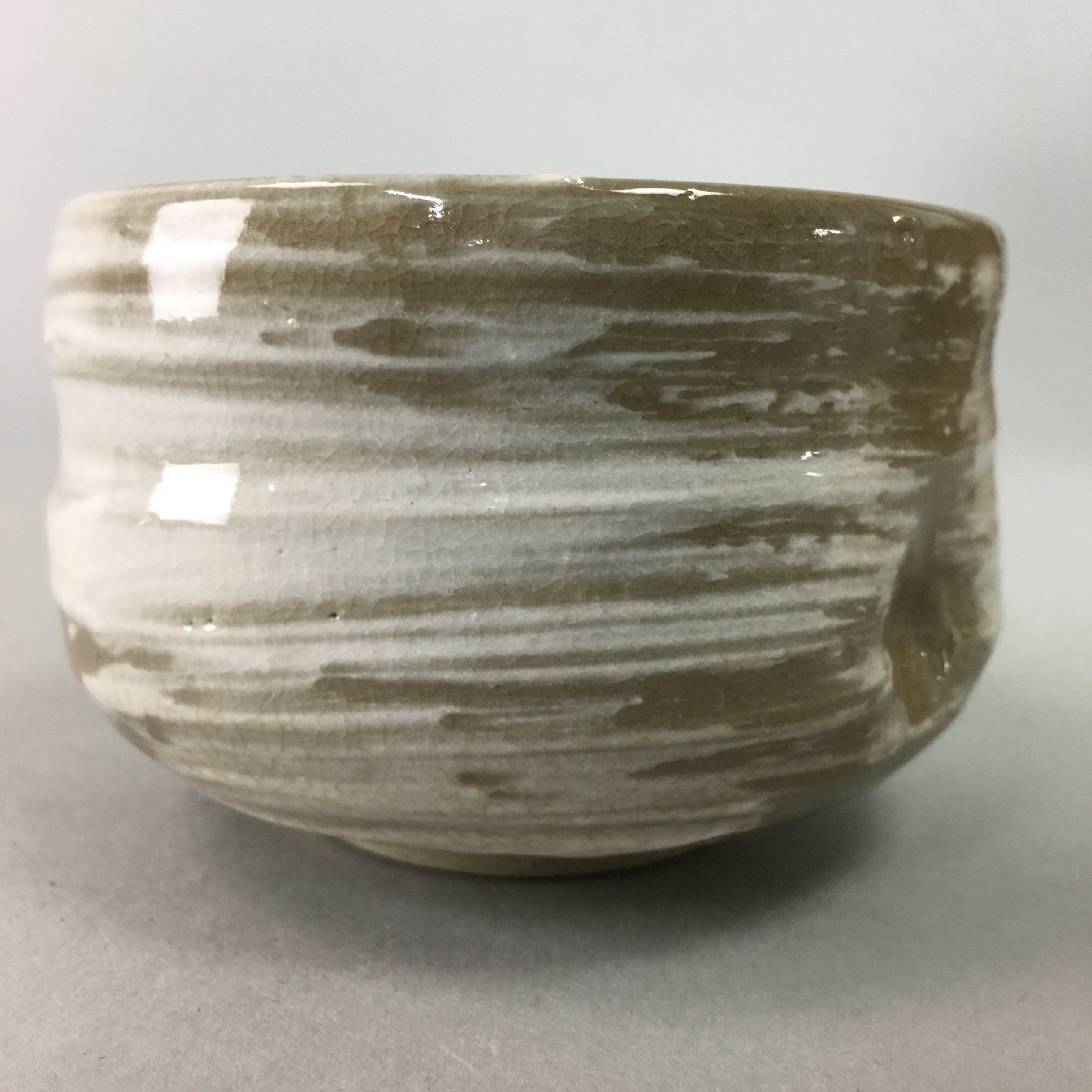 Japanese Ceramic Teacup Vtg Pottery Yunomi Gray White Brush Mark Sencha TC62