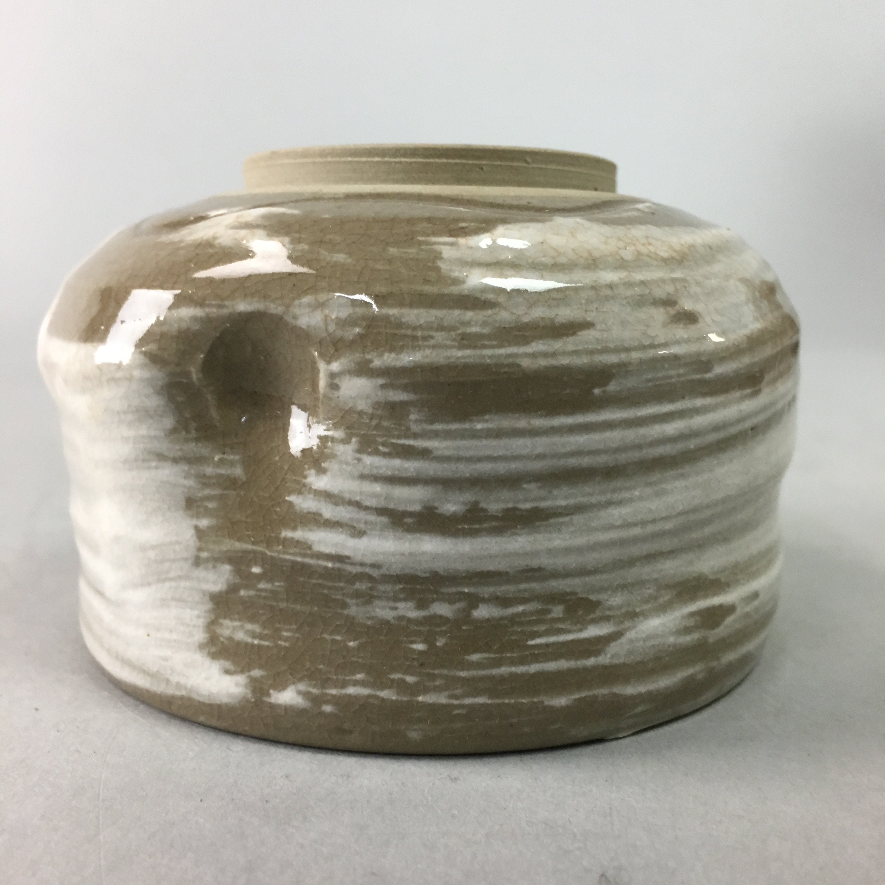 Japanese Ceramic Teacup Vtg Pottery Yunomi Gray White Brush Mark Sencha TC62
