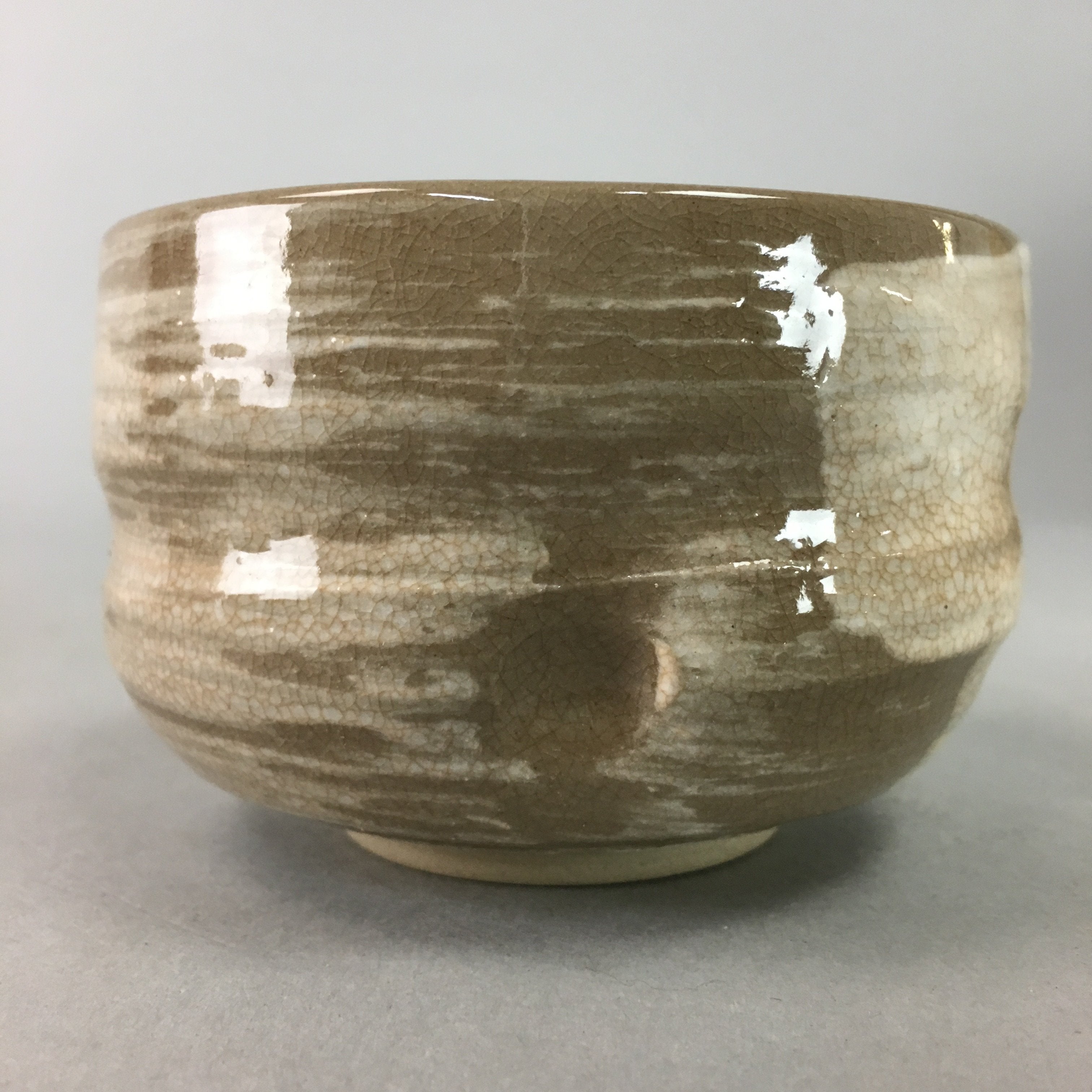 Japanese Ceramic Teacup Vtg Pottery Yunomi Gray White Brush Mark Sencha TC64