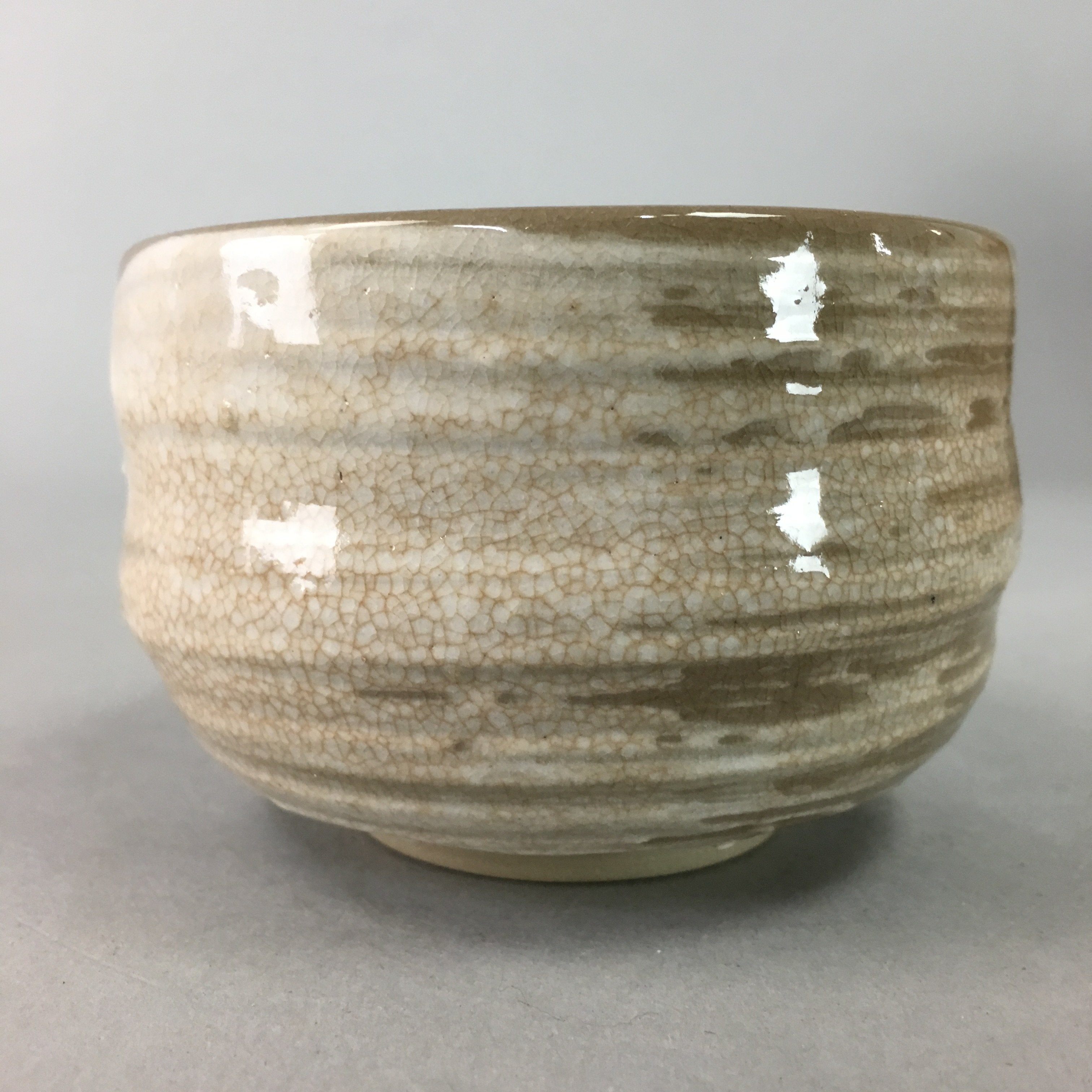 Japanese Ceramic Teacup Vtg Pottery Yunomi Gray White Brush Mark Sencha TC64