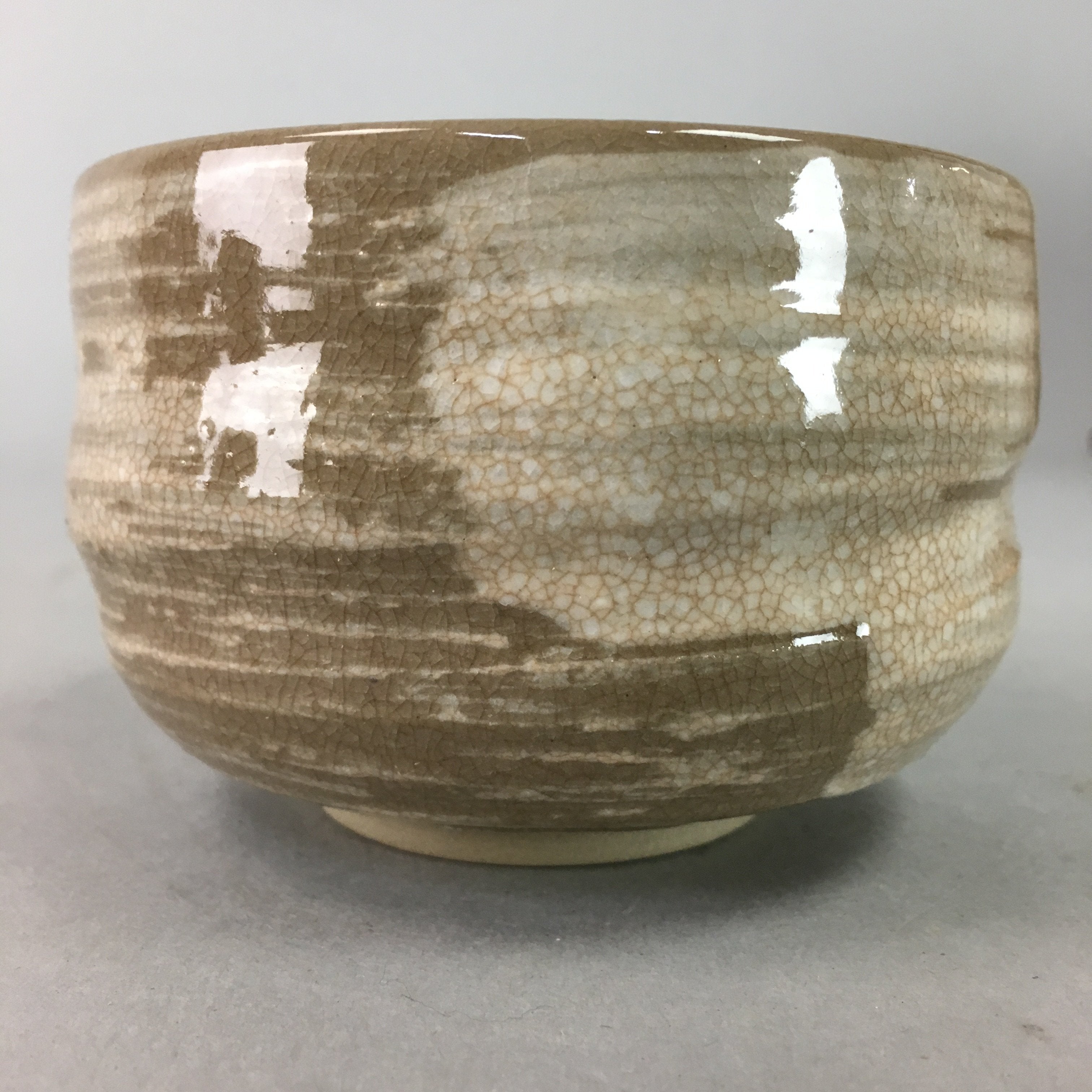 Japanese Ceramic Teacup Vtg Pottery Yunomi Gray White Brush Mark Sencha TC64