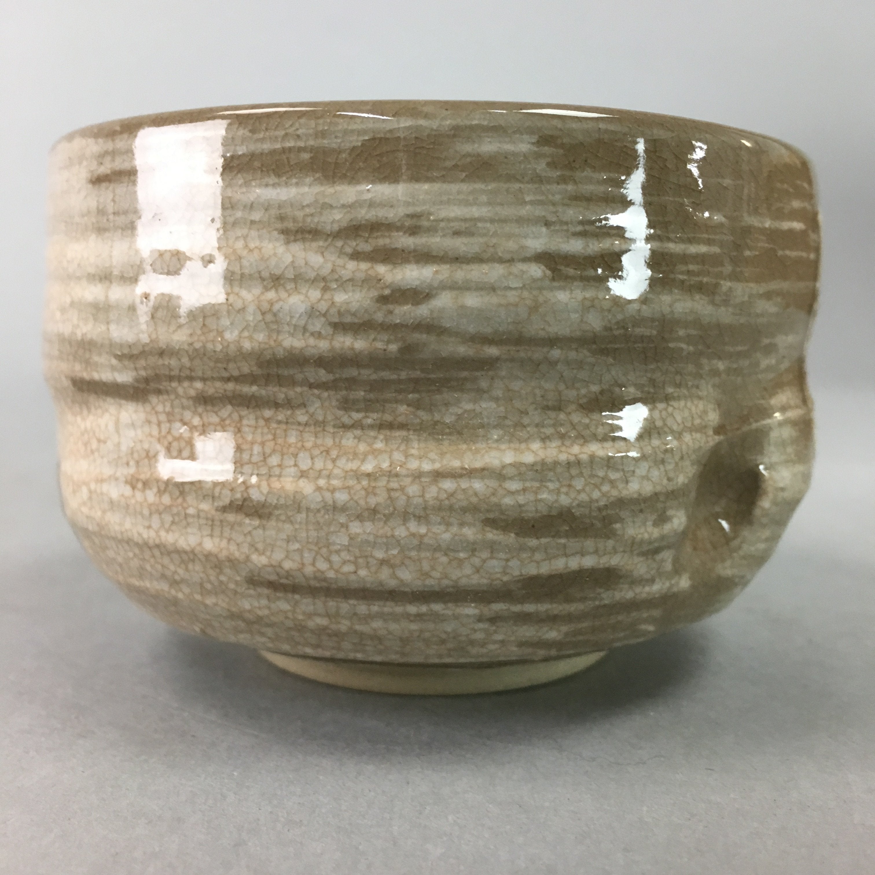 Japanese Ceramic Teacup Vtg Pottery Yunomi Gray White Brush Mark Sencha TC64