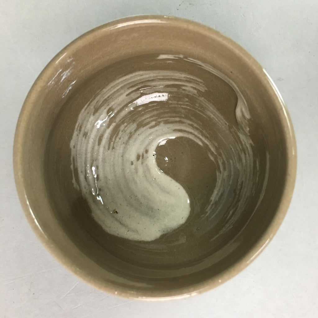 Japanese Ceramic Teacup Vtg Pottery Yunomi Gray White Brush Mark Sencha TC64