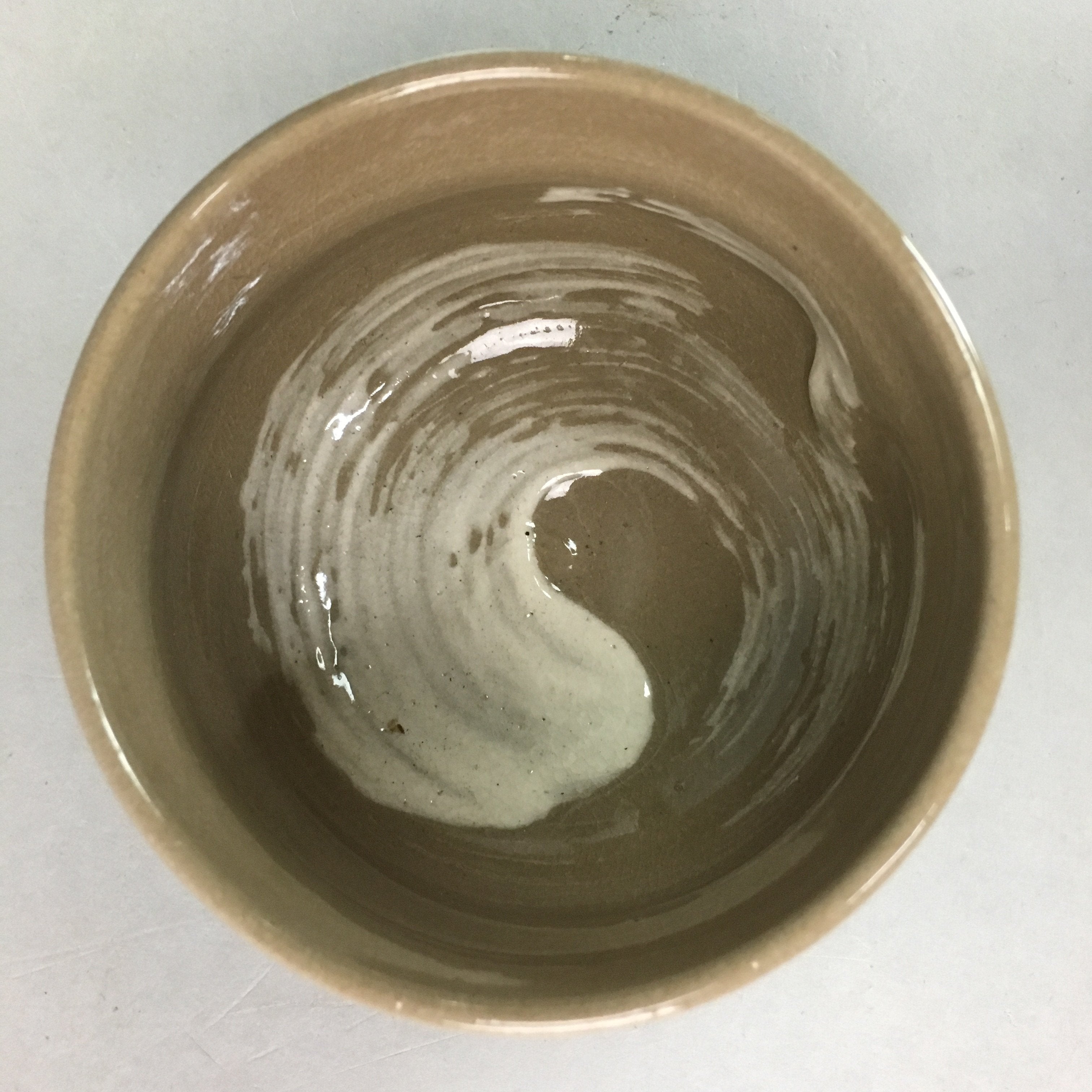Japanese Ceramic Teacup Vtg Pottery Yunomi Gray White Brush Mark Sencha TC64