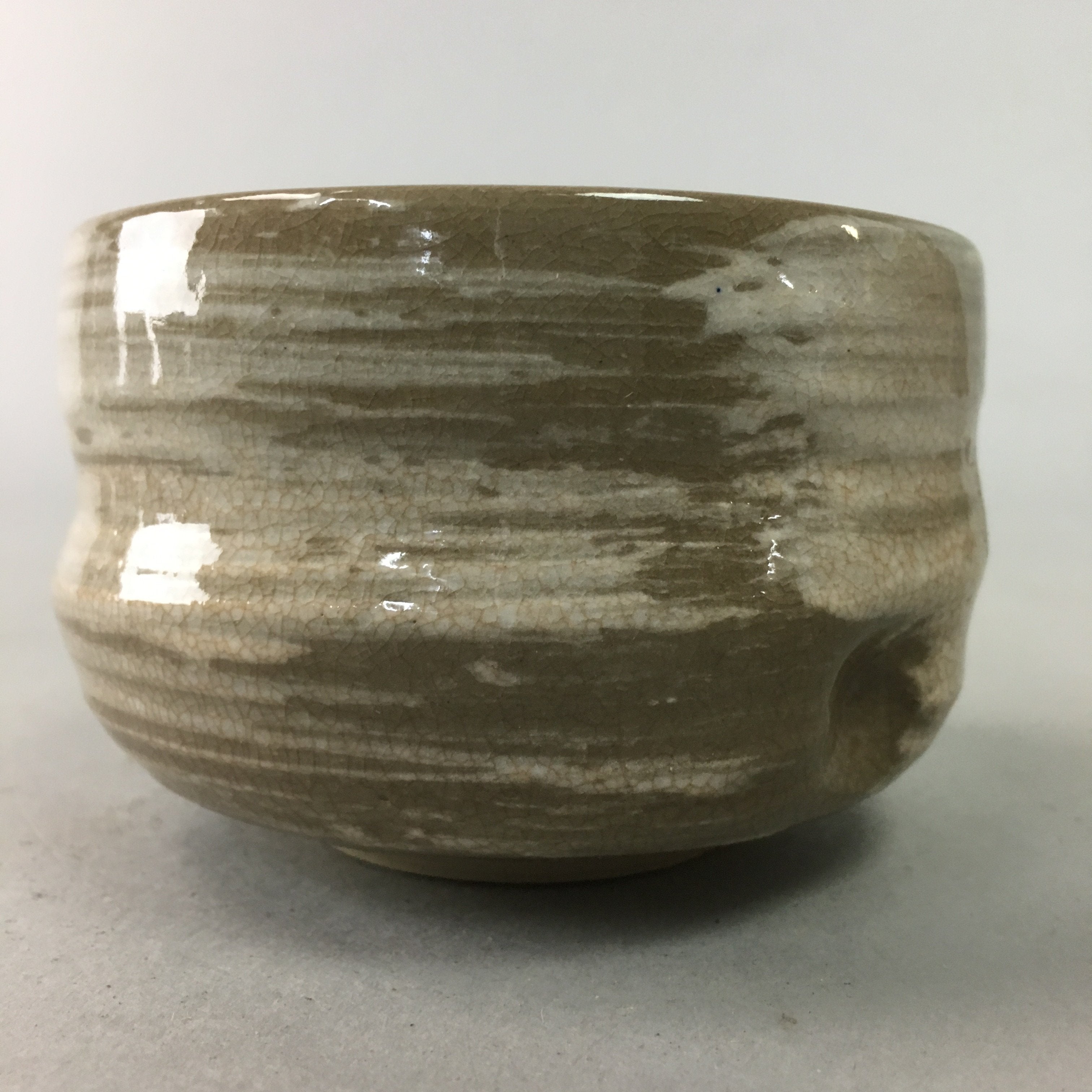 Japanese Ceramic Teacup Vtg Pottery Yunomi Gray White Brush Mark Sencha TC65
