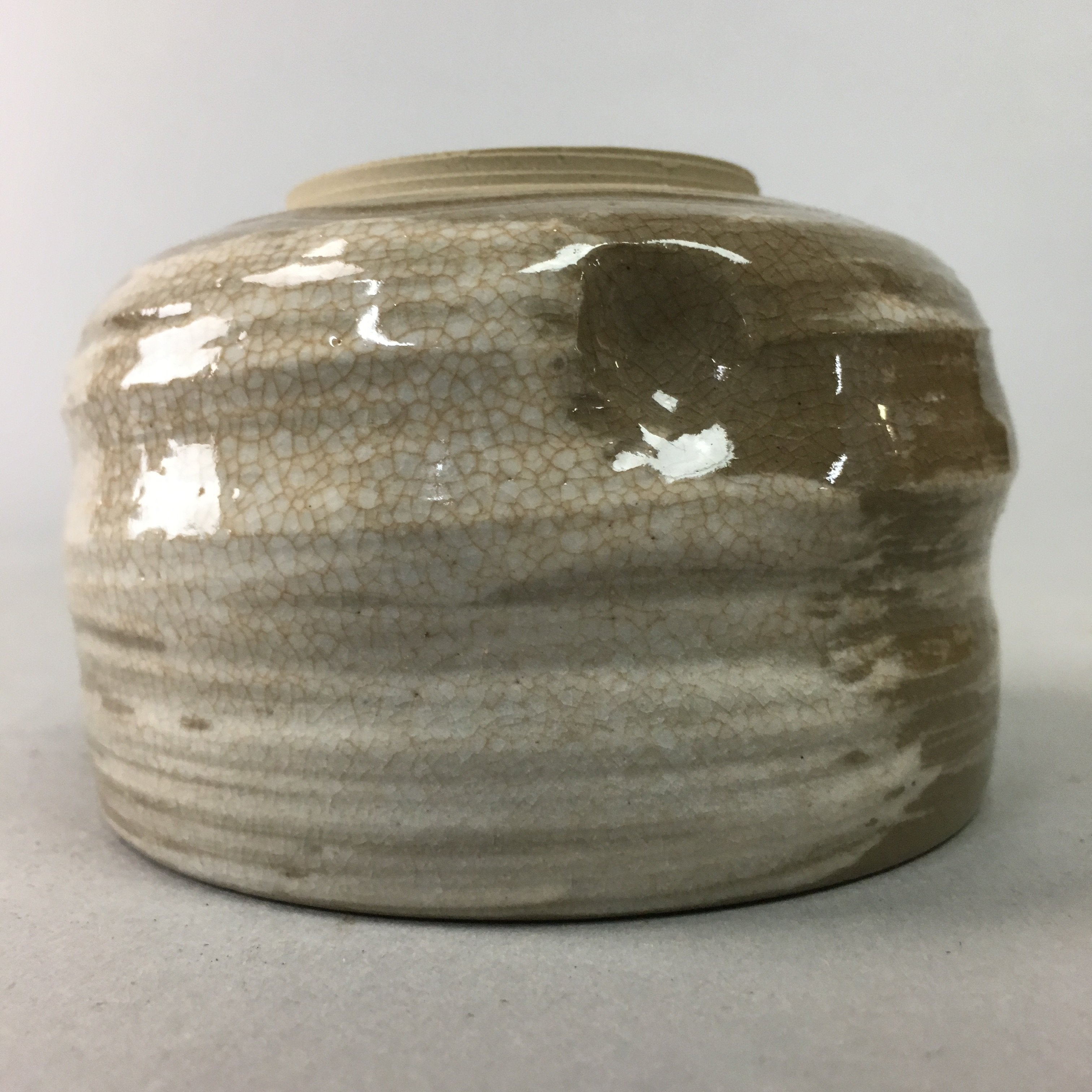 Japanese Ceramic Teacup Vtg Pottery Yunomi Gray White Brush Mark Sencha TC65
