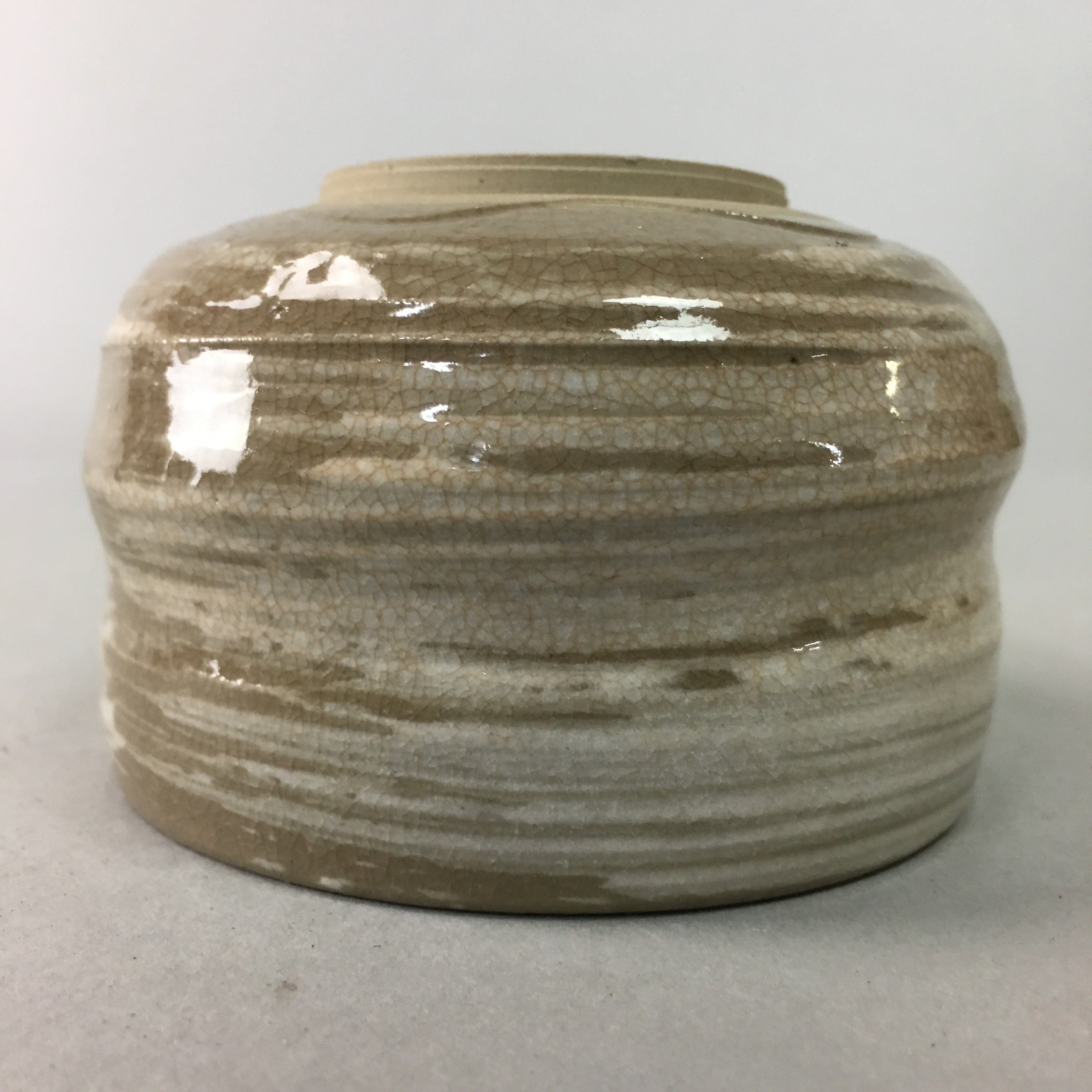 Japanese Ceramic Teacup Vtg Pottery Yunomi Gray White Brush Mark Sencha TC65