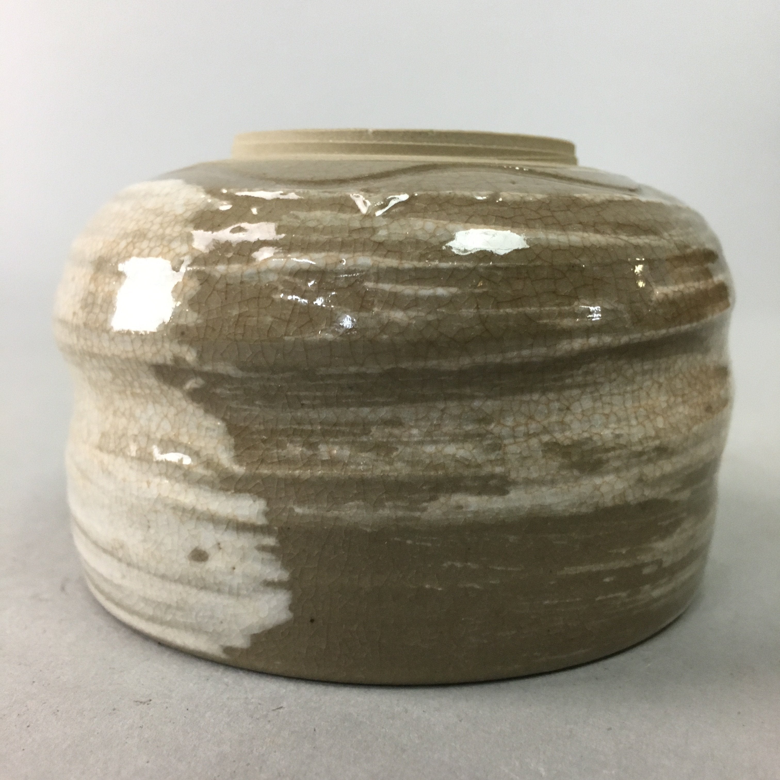 Japanese Ceramic Teacup Vtg Pottery Yunomi Gray White Brush Mark Sencha TC65