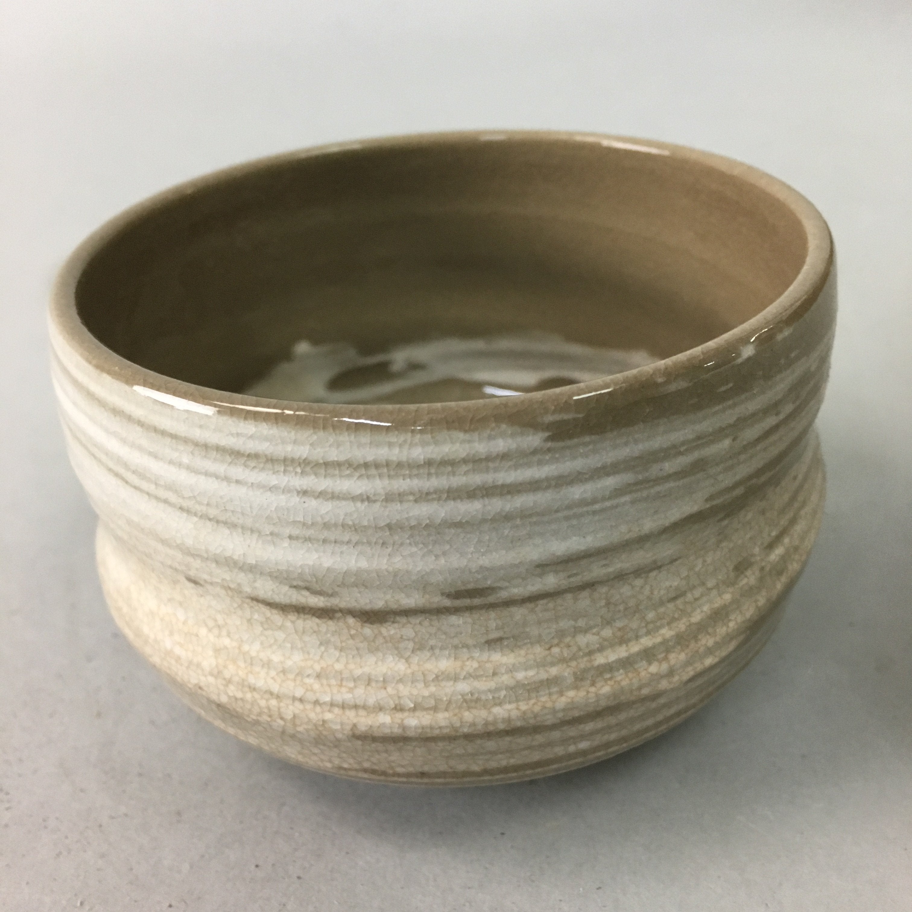 Japanese Ceramic Teacup Vtg Pottery Yunomi Gray White Brush Mark Sencha TC65