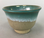 Japanese Ceramic Teacup Vtg Yunomi Pottery Green Gray Drip Glaze Sencha PT173