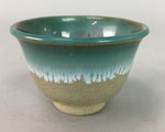 Japanese Ceramic Teacup Vtg Yunomi Pottery Green Gray Drip Glaze Sencha PT174