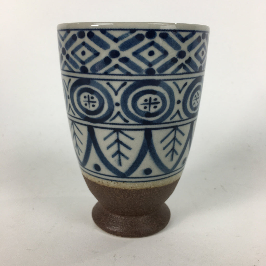 Japanese Ceramic Teacup Yunomi Vtg Blue Design Brown Bottom Sencha TC224