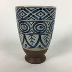 Japanese Ceramic Teacup Yunomi Vtg Blue Design Brown Bottom Sencha TC224