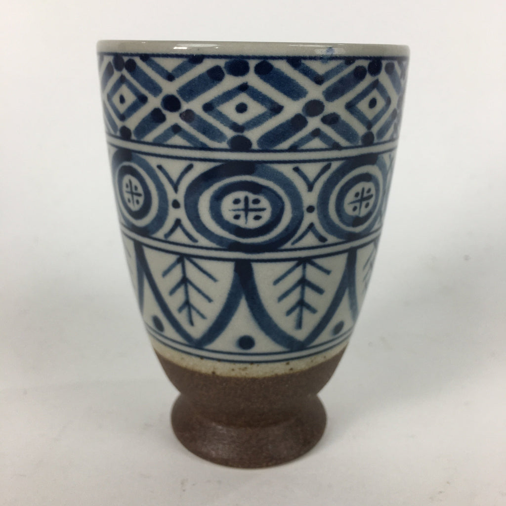 Japanese Ceramic Teacup Yunomi Vtg Blue Design Brown Bottom Sencha TC224