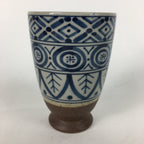 Japanese Ceramic Teacup Yunomi Vtg Blue Design Brown Bottom Sencha TC224
