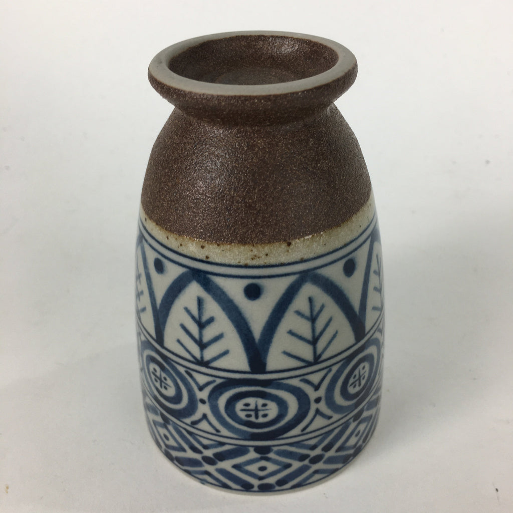 Japanese Ceramic Teacup Yunomi Vtg Blue Design Brown Bottom Sencha TC224
