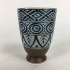 Japanese Ceramic Teacup Yunomi Vtg Blue Design Brown Bottom Sencha TC225