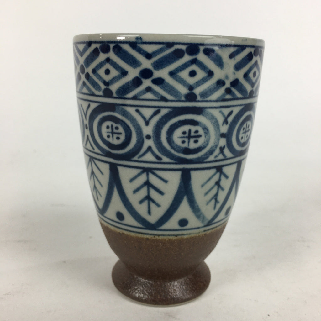 Japanese Ceramic Teacup Yunomi Vtg Blue Design Brown Bottom Sencha TC225