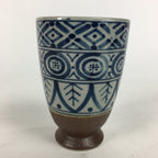 Japanese Ceramic Teacup Yunomi Vtg Blue Design Brown Bottom Sencha TC225