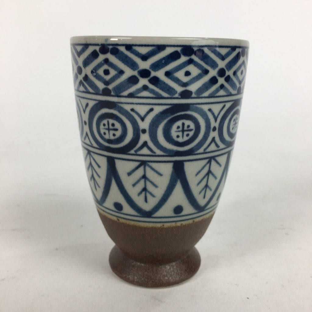 Japanese Ceramic Teacup Yunomi Vtg Blue Design Brown Bottom Sencha TC225