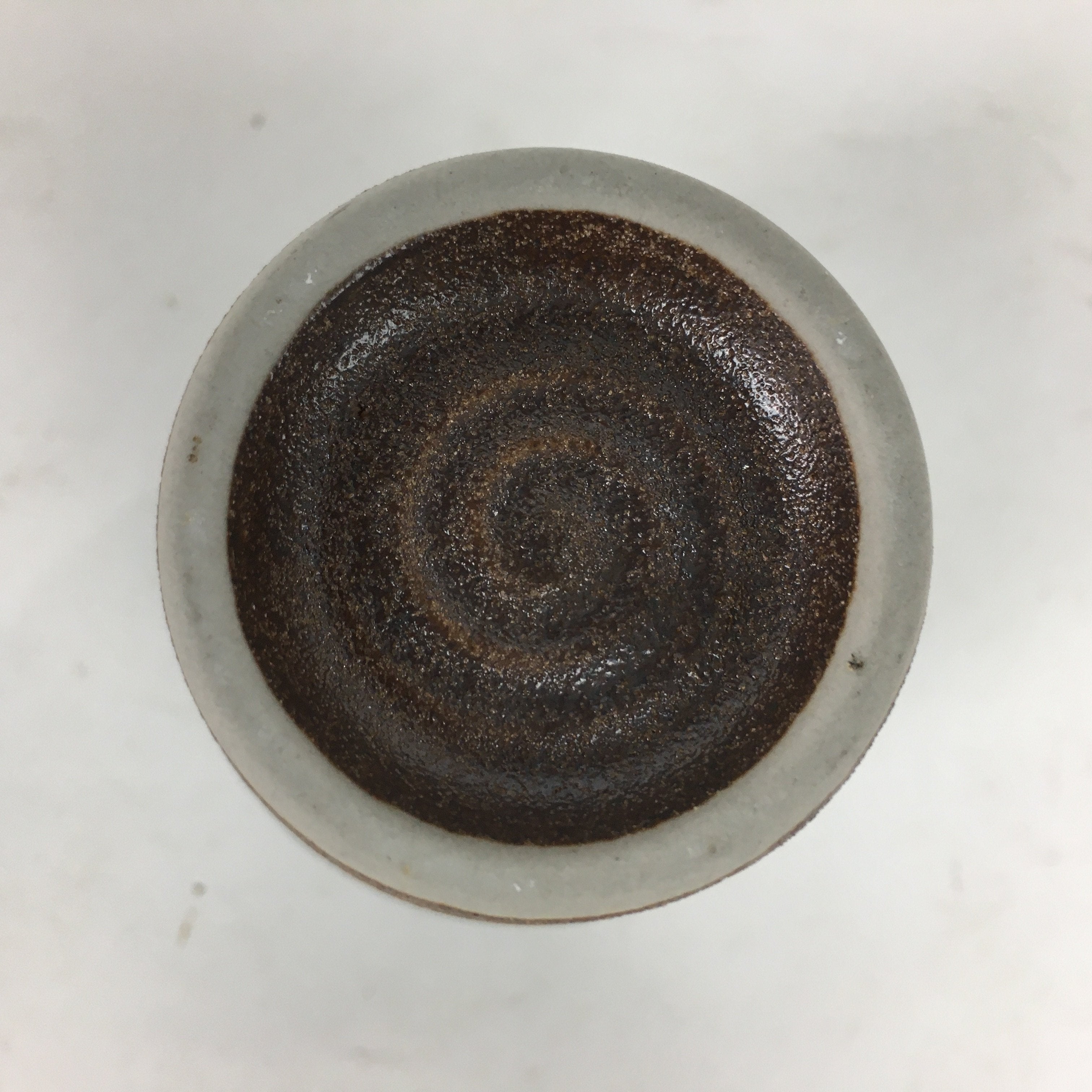 Japanese Ceramic Teacup Yunomi Vtg Blue Design Brown Bottom Sencha TC225